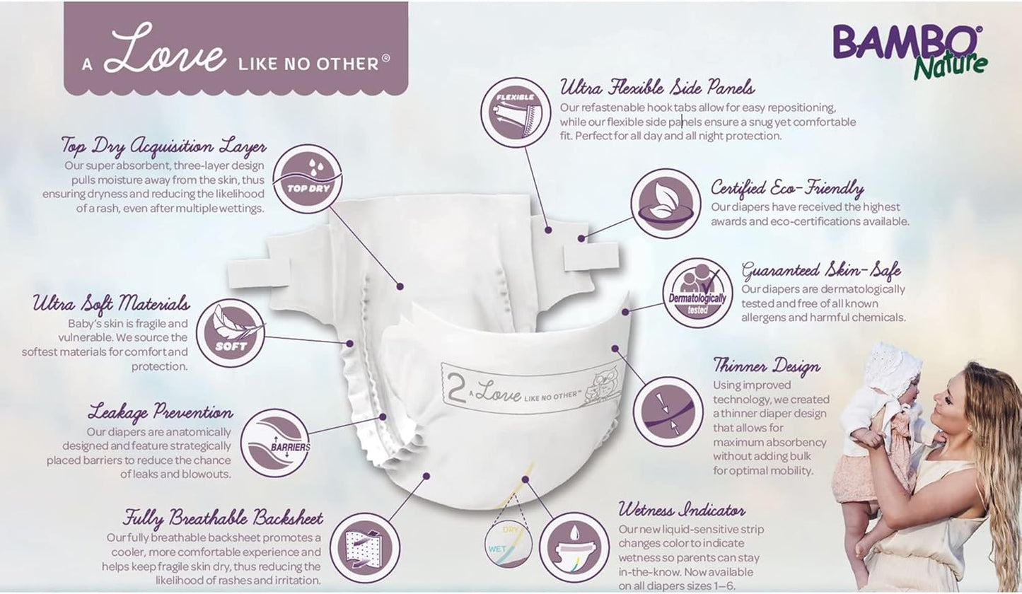 Bambo Nature Hypoallergenic Dream Baby Diapers, Premium Eco-Labeled Sustainable Diapers, Enhanced Leakage Protection, Totally Chlorine-free, Skin Friendly, and Super Absorbent - Size 3 (87 Count)