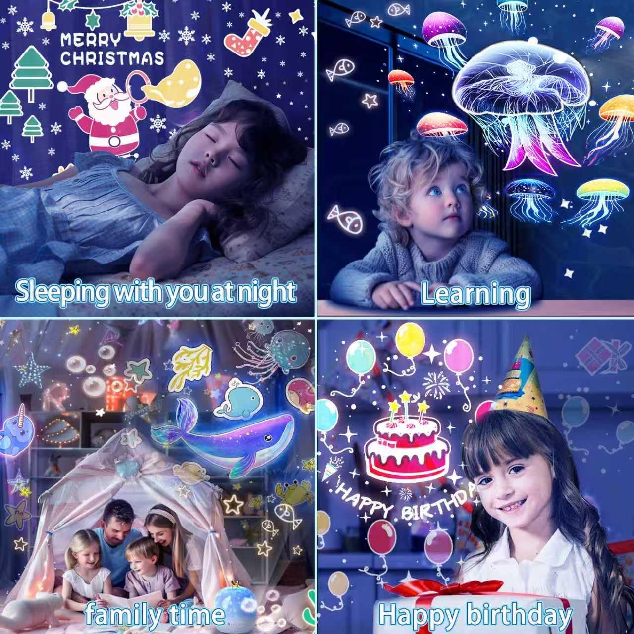21 Sets of Films Ocean Night Light Projector, Kids Projector for Bedroom,Stars Projector for Ceiling, 360 Degree Rotation Jellyfish Kids Night Light for Decorating Birthdays,Christmas Gifts