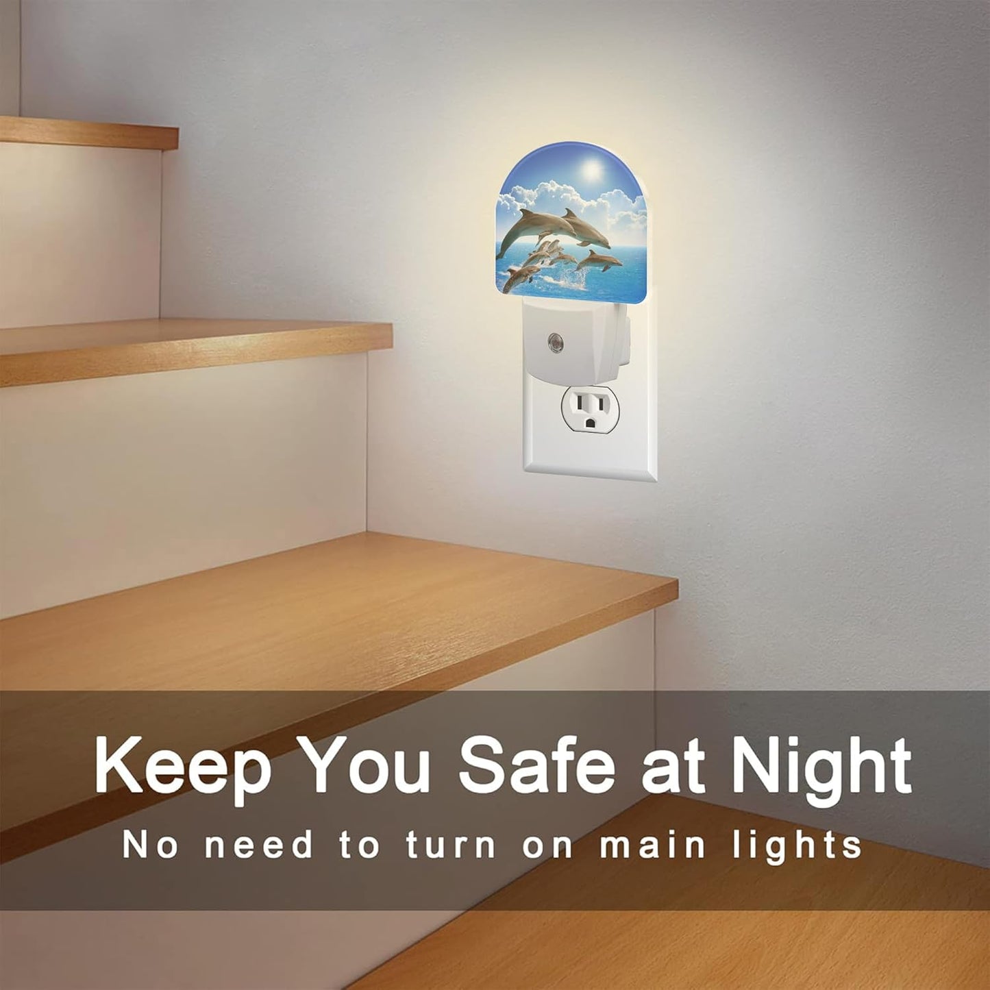 Jumping Dolphins Night Light Plug into Wall, Blue Sea and Bright Sky Dusk to Dawn Night Light Plug in,0.5w Energy Saving Sleep Friendly NightLight for Kids Boys Girls Home Decor