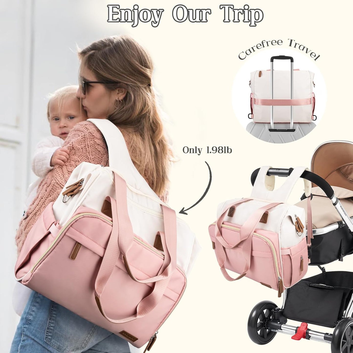 Diaper Bag Backpack, Mommy Travel Diaper Bag Tote with Shoulder Strap, Hospital Bag, Weekender Baby Bag for Mom