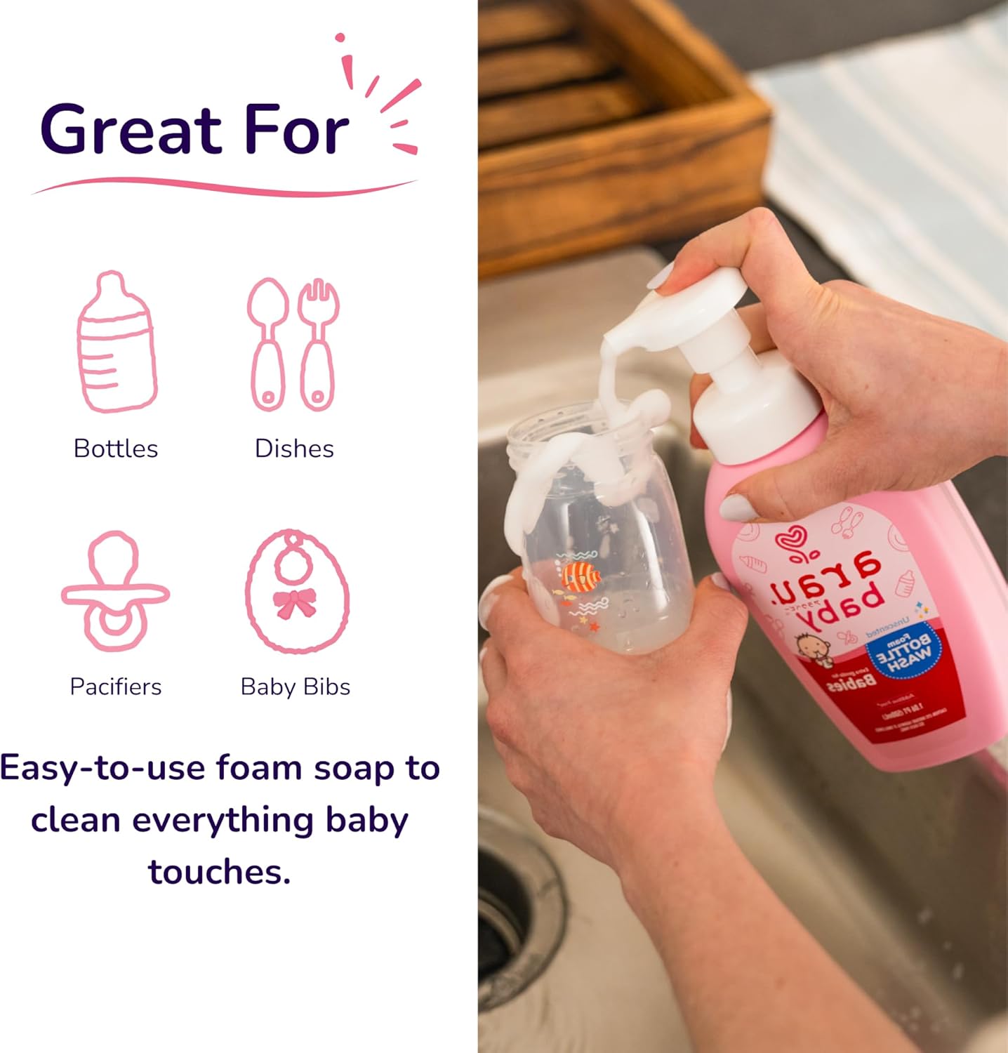 Arau Baby Foam Bottle Wash - Gentle Cleansing Soap for Bottles, Pacifiers, Toys, Dirty Surfaces, Foam Dish Soap, Plant Based, Safe for Baby, Trusted Baby Care Brand (16.9 fl oz - Pack of 3)