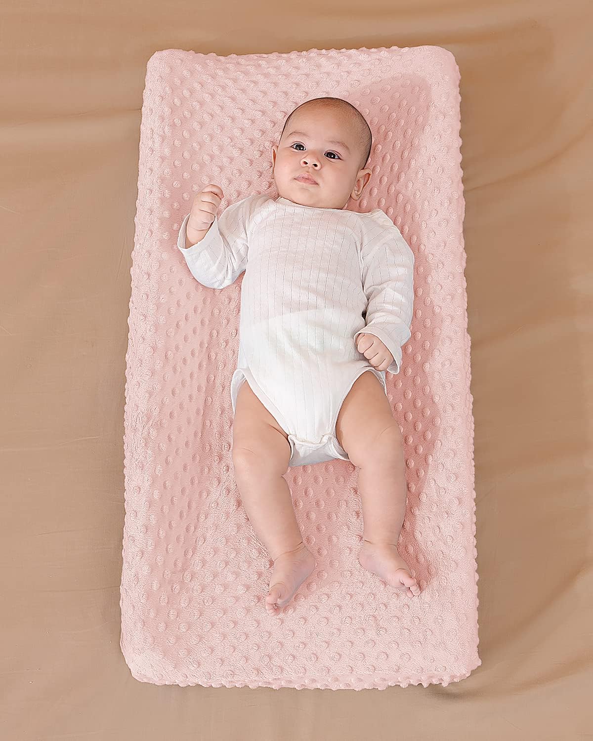 2 Pack Solid Changing Table Pad Cover Cradle Sheet, Fits 32"/34''x16 Contoured Diaper Changing Pad, Dots Plush Changing Table Covers (Pink + Purple)