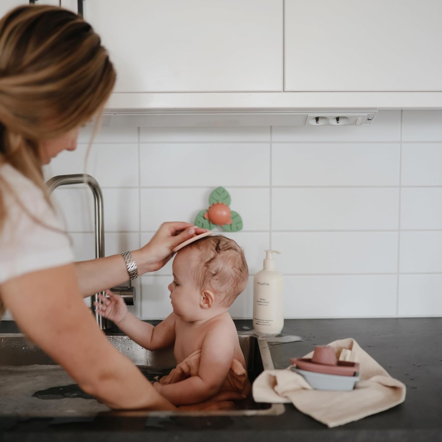 mushie Dino Suction Spinner Toy | Toddler Sensory Toys for Bath & Play