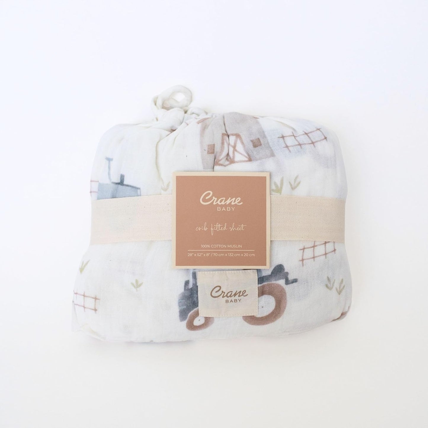 Crane Baby Charlie Farmhouse Tractor Crib Fitted Sheet, 100% Cotton Baby Bed Sheets, Farm Nursery Decor, Crib Sheets for Boys, Baby Registry Gift, Tractor Nursery Decor