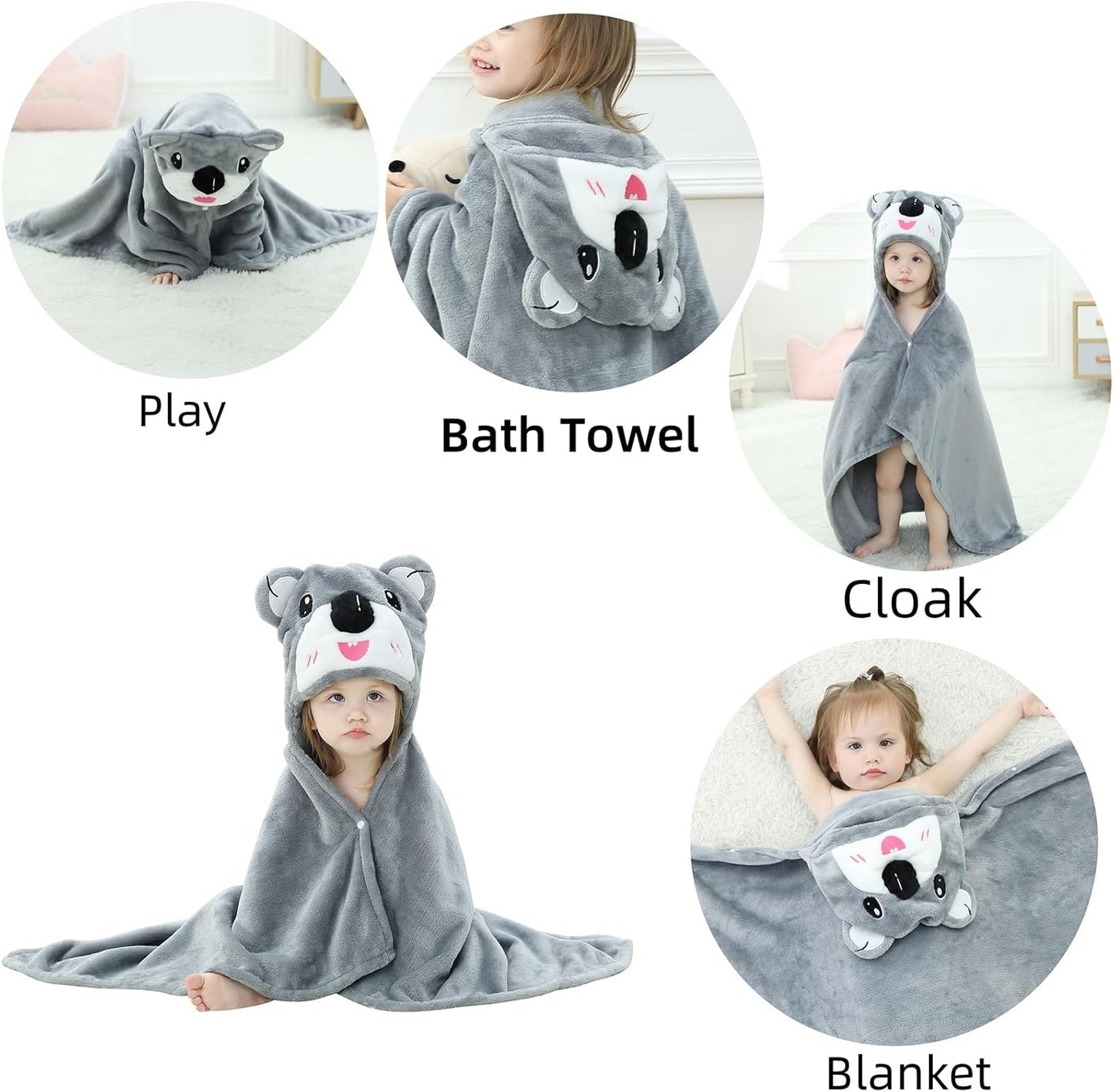 Wearable Blanket Hoodie for Kids Toddlers Hooded Towels Soft Cozy Flannel Wearable Throw Blanket Hoodie for Boys Girls Birthday Gifts (Koala 50 * 40)