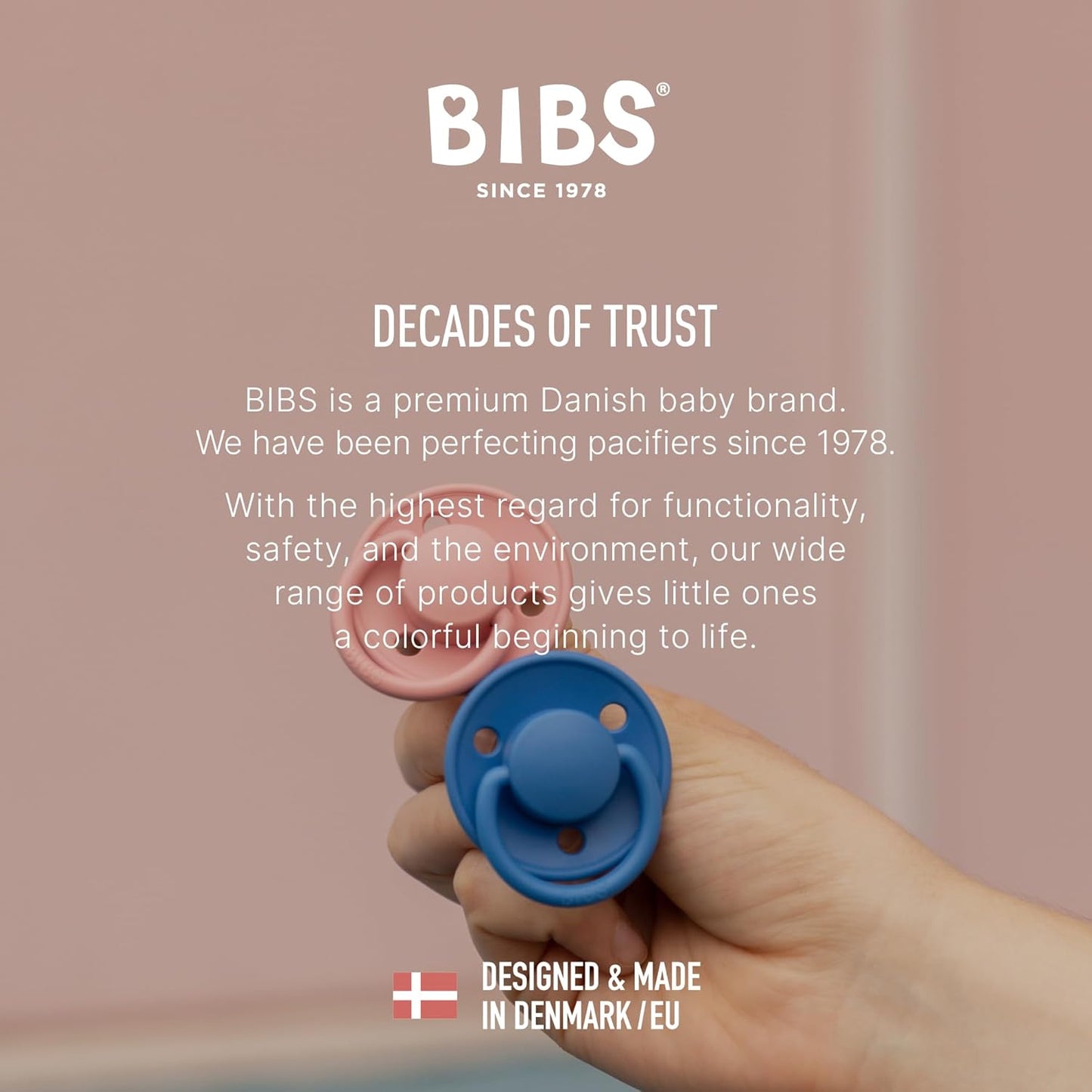 BIBS De Lux Baby Pacifier 2-Pack | Made in Denmark | BPA Free Dummy Soother, Round Nipple. Silicone, OneSize (0-36 Months), Ivory/Baby Pink