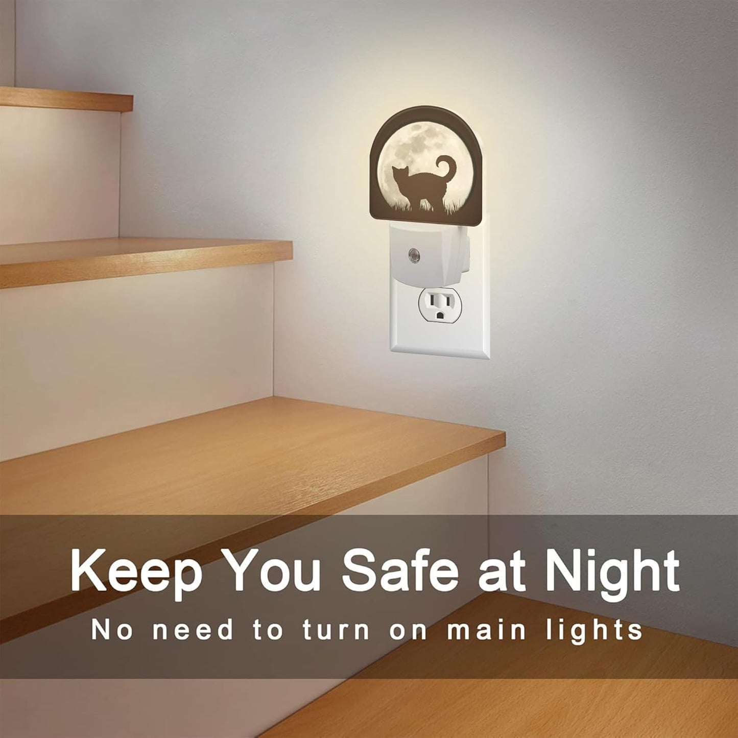 Cat on Moon Night Light, Full Moon Black Cat Dusk to Dawn Night Light Plug in, 0.5w Energy Saving Sleep Friendly NightLight for Kids Boys Girls Home Decor