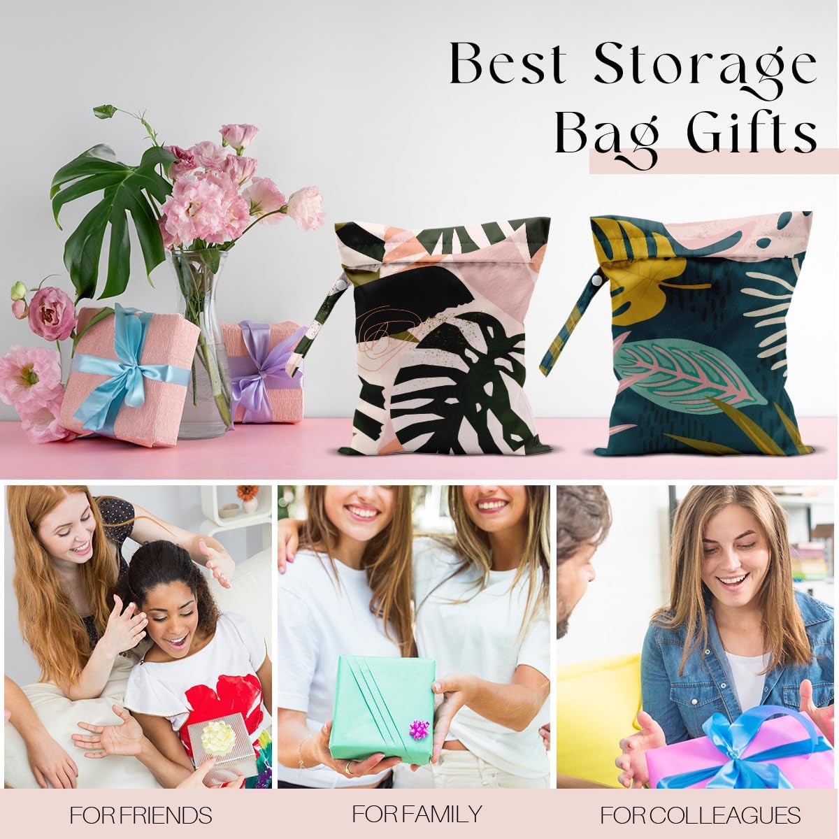 2 Pcs Wet Bag, Waterproof Wet Dry Bag, Small Laundry Bag, for Swimsuit, Pool, Travel, Beach, Diapers, Dirty Yoga Gym Clothes, Makeup Bags for Travel, Tropical Palm Leaves Decor Jungle