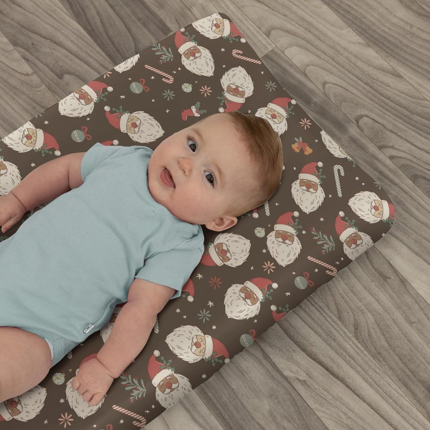 Retro Christmas Santa Claus Baby Changing Pad Covers for Boy Girl Cute Santa Candy Stockings Fir Fitted Changing Table Cover Mats Winter Holiday Festive Soft Diaper Change Table Cover Sheets 32''×16''