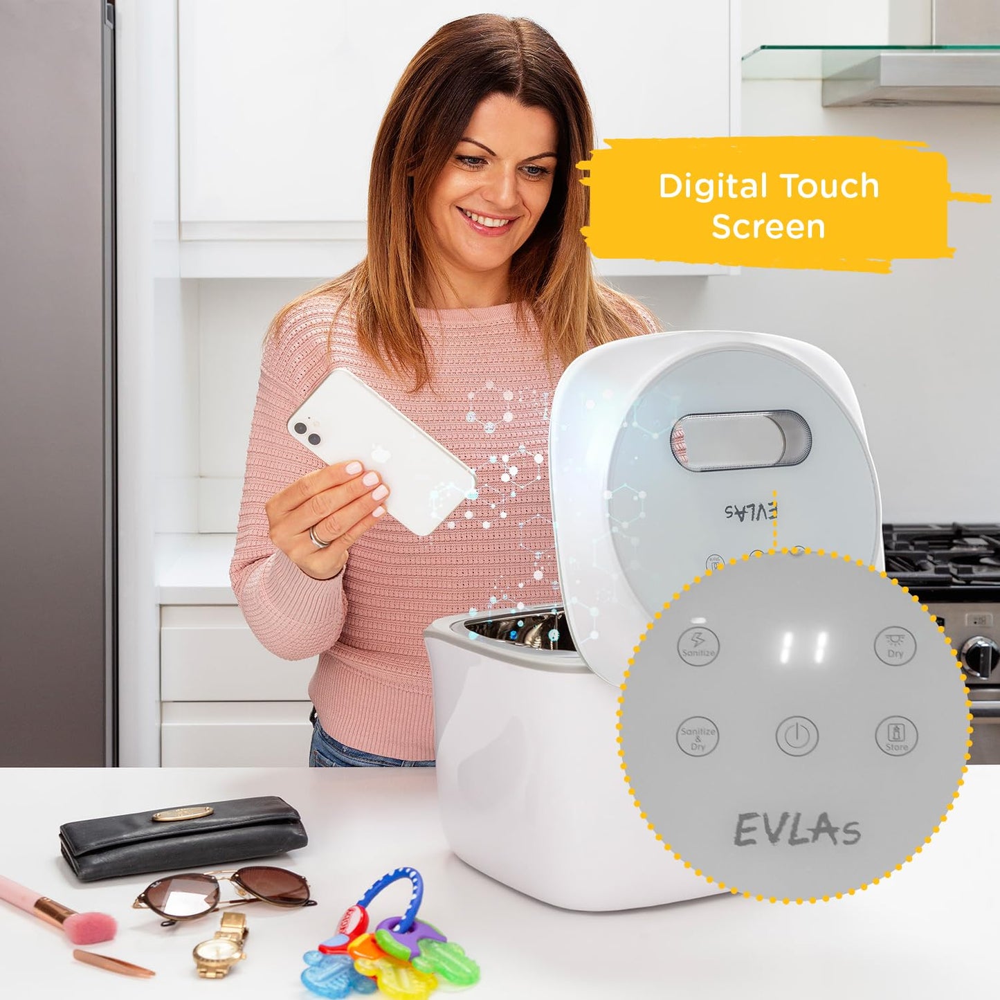 EVLA'S Baby Feeding Bottle Sanitizer & Dryer, UV Light Sanitizes Baby Bottles, Pacifiers, Small Toys, Even Phone or Credit Card in Minutes! Large Capacity UV Box Sanitizer, White
