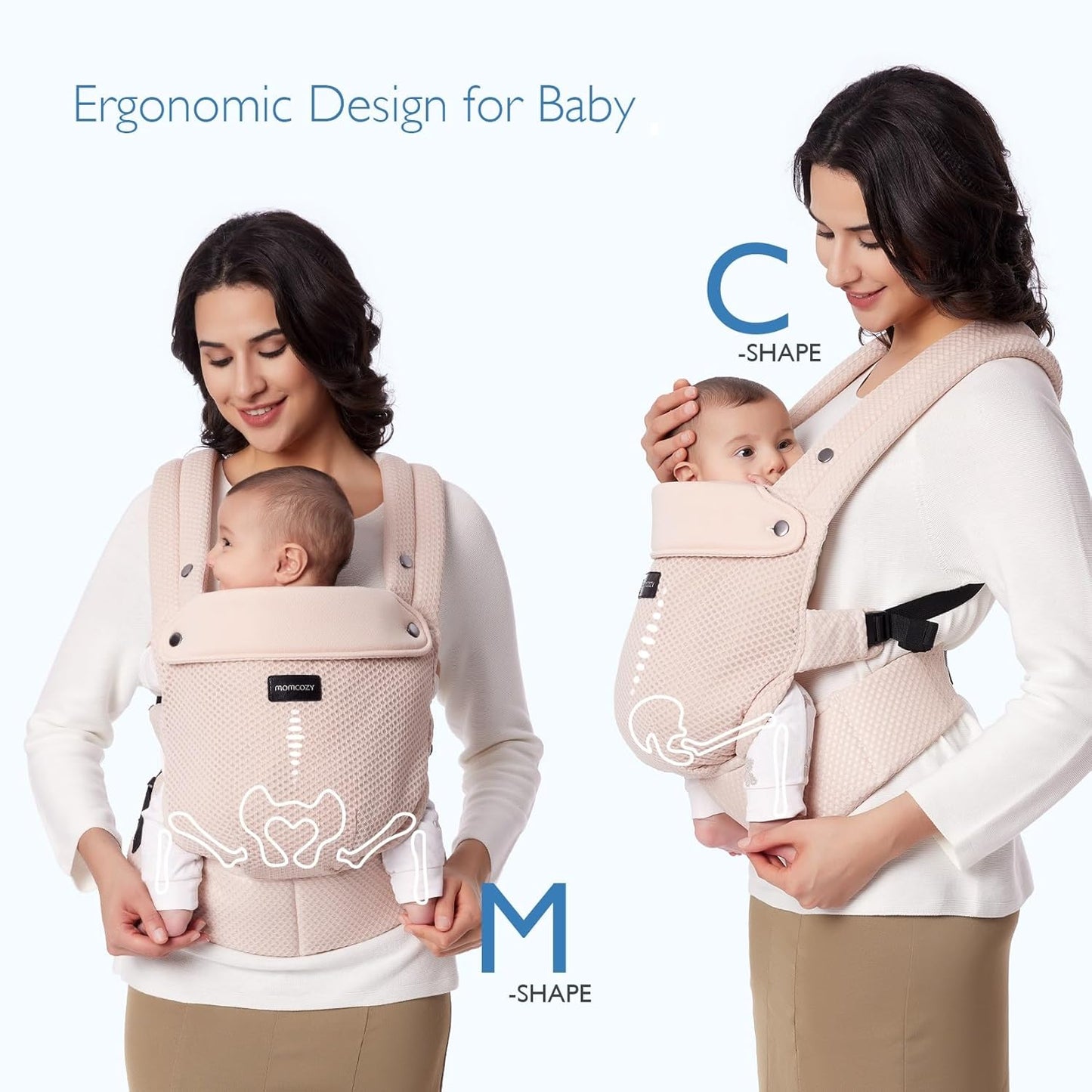 Momcozy Breathable Mesh Baby Carrier, Ergonomic and Lightweight Infant Carrier for 7-44lbs with Enhanced Lumbar Support, All Day Comfort for Hands-Free Parenting, Air Mesh-Pink