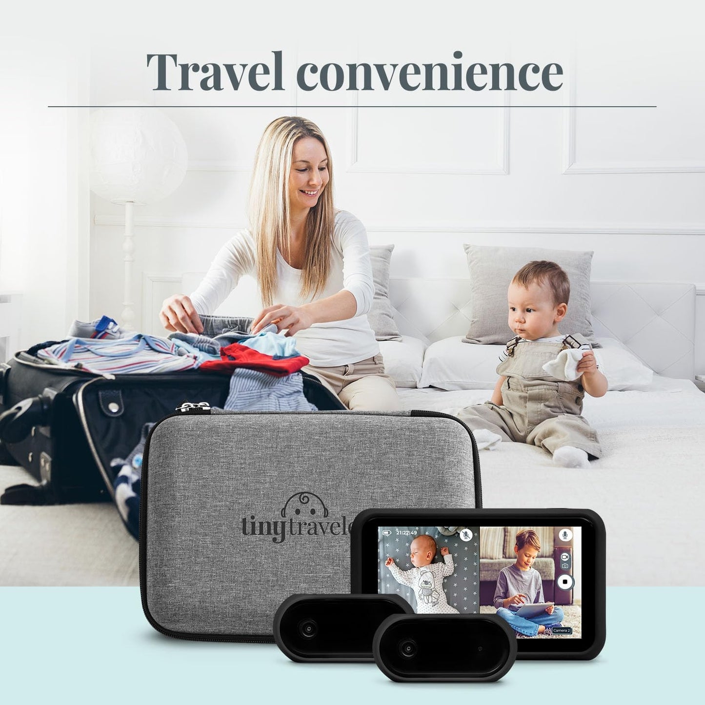 Tiny Traveler Baby Car Monitor for 2 Kids, 5” Touch Screen, No WiFi, Home Travel Roadtrip – Rear-Facing Car Seat Monitor Night Vision Baby Reminder Alert - Black