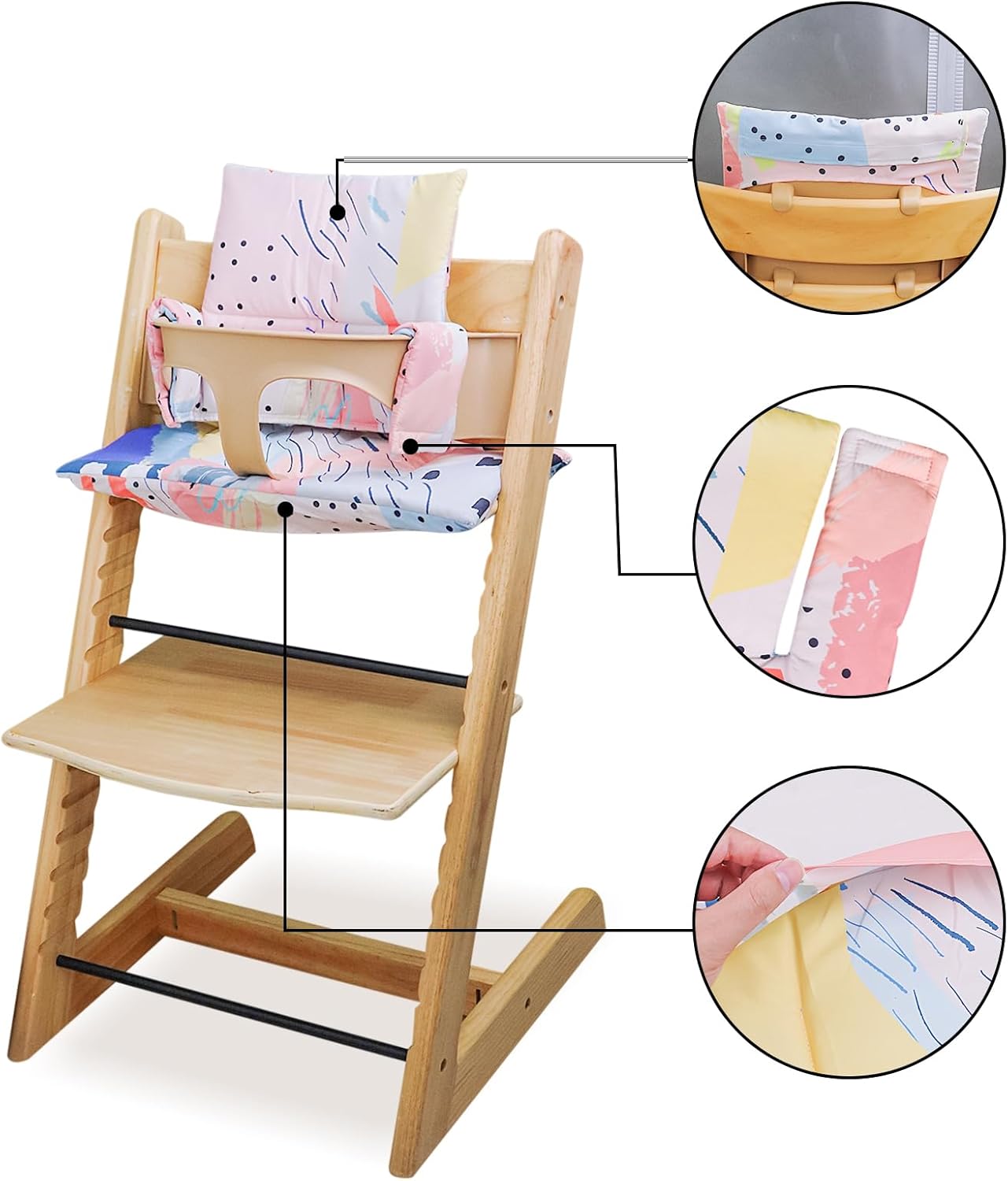 High Chair Cushion, Soft and Comfortable for Tripp Trapp High Chair Cushion, for Tripp Trapp Cushion Set Makes It Safer and More Comfortable for Baby to Sit On (Colorful Spots Pattern)