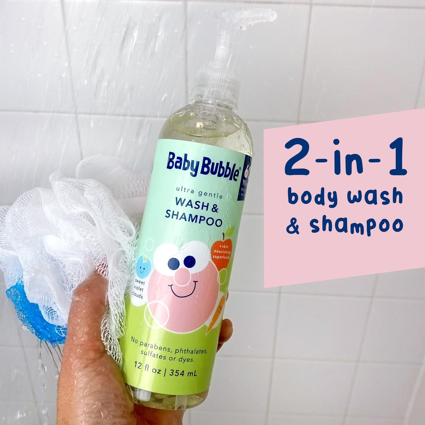 Mr. Bubble Baby Bubble Ultra Gentle Body Wash & Shampoo, Sweet Violet Clouds Scent, 12 oz. Pack of 3