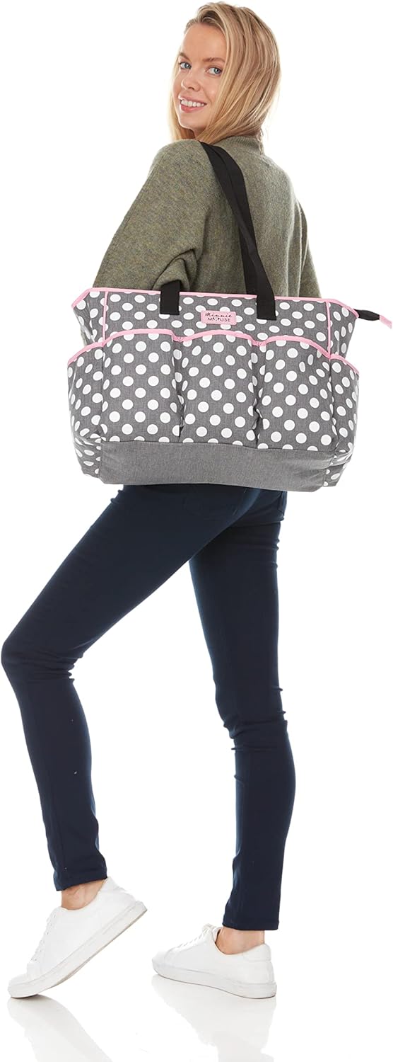 Disney Cudlie Diaper Tote Bag for Moms | Large Spacious Travel Diaper Tote for Baby Boy and Girl | 17-Inches Wide Multi-Functional Baby Bag with Cute Patterns