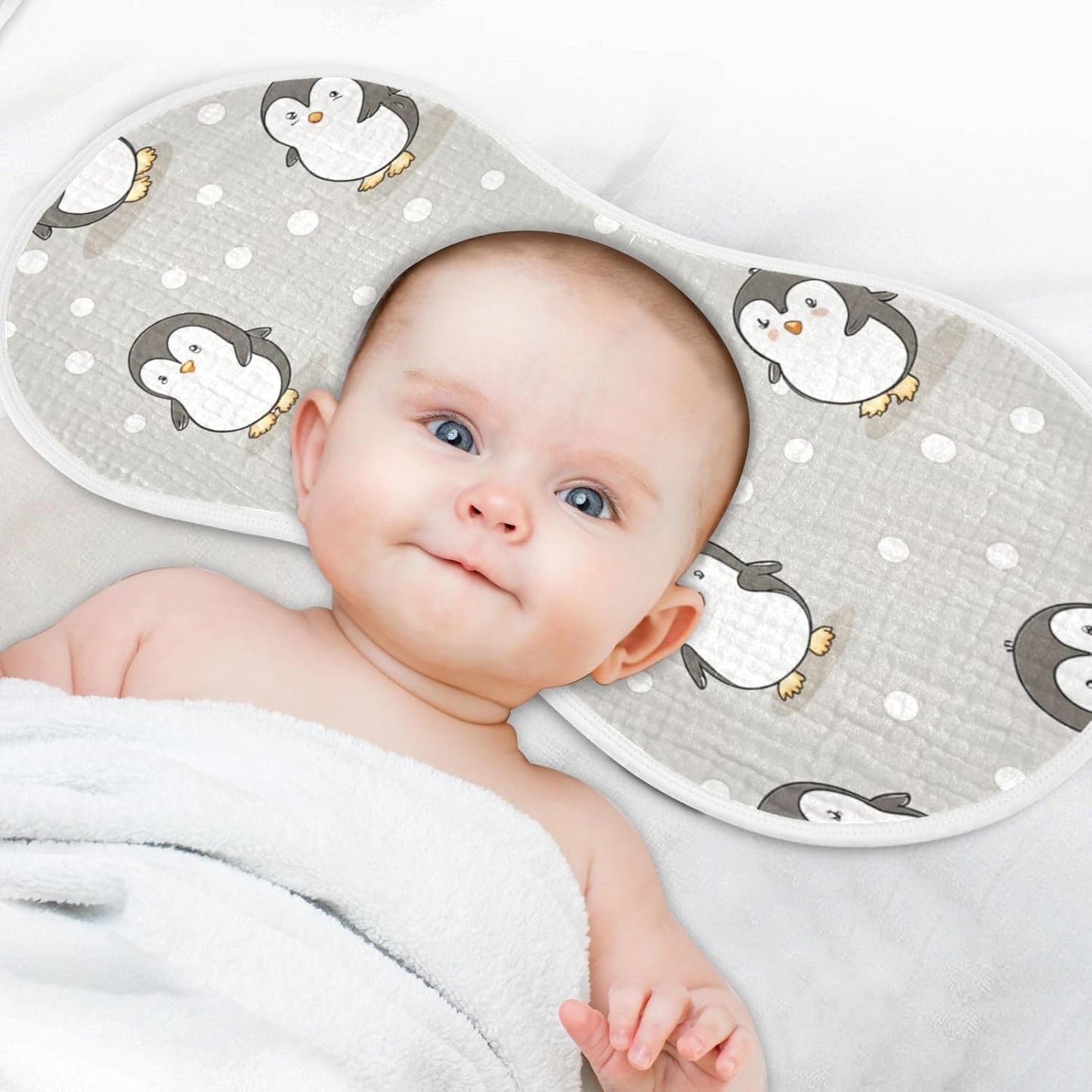 Kigai Cute Cartoon Penguin Muslin Baby Burp Cloths, Large Absorbent Cotton Muslin Burp Cloths Set of 1, Washcloths, Face Towel, Bibs for Newborn Boys Girls, 11 x22 Inch