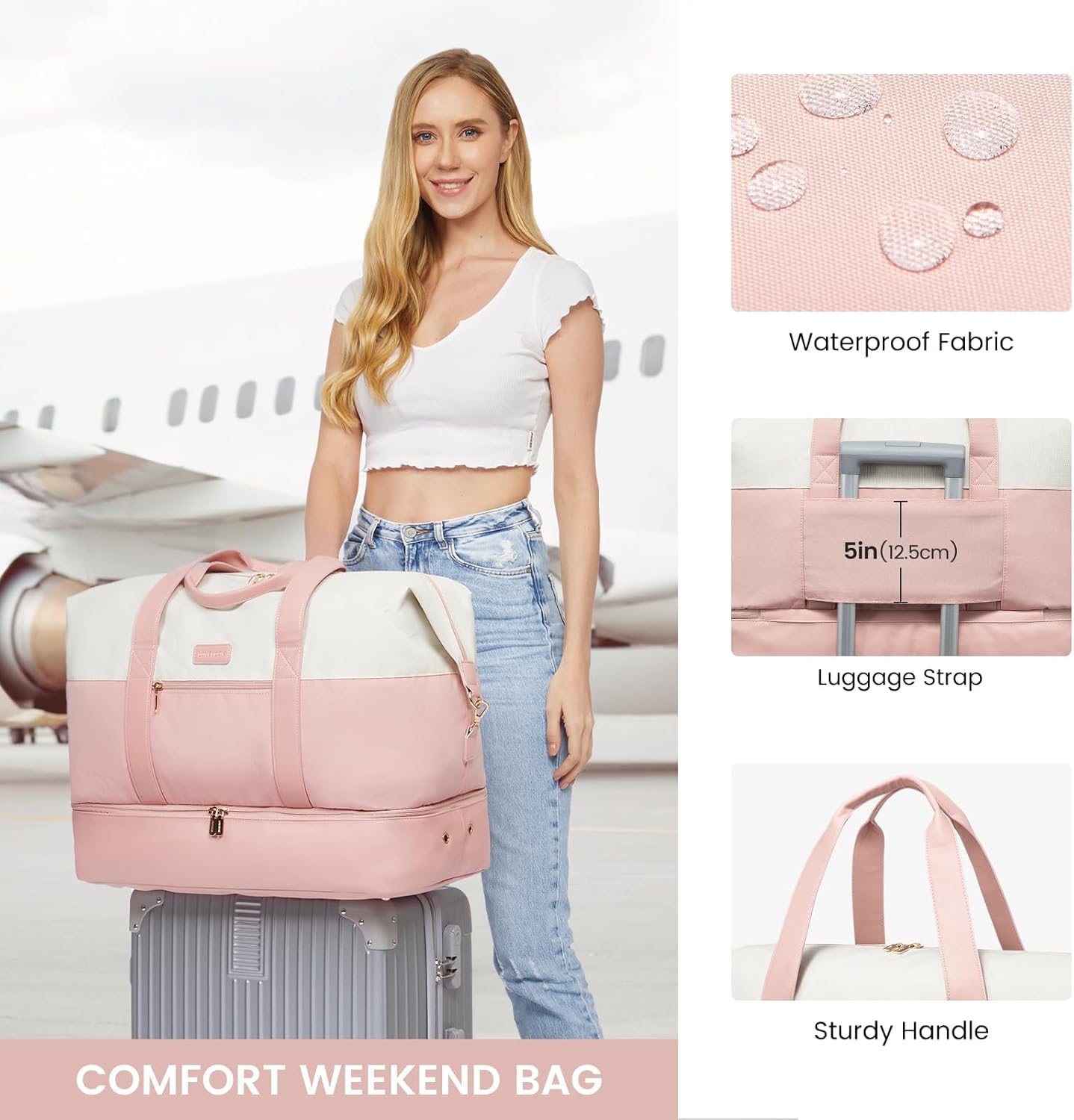LOVEVOOK Weekender Bag, Large Travel Duffel Bag for Women with 2 Packing Cubes, Carry on Overnight Bag with Shoe Compartment, Mom Hospital Bags for Labor and Delivery