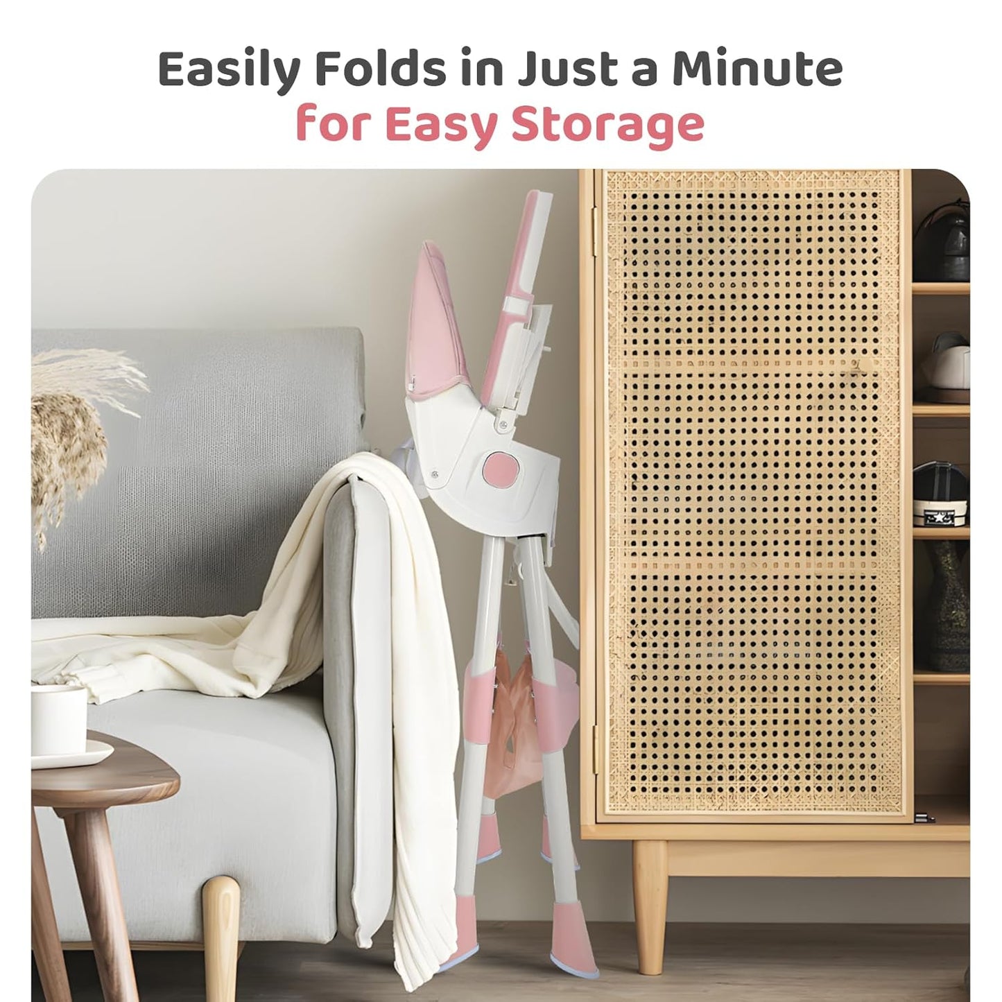 6-in-1 Foldable Baby High Chair for Babies & Toddlers – Adjustable Height & Recline, 5-Point Safety Harness, Removable Tray | Portable Highchair, Space-Saving & Easy Clean | Silla de Comer para Bebé