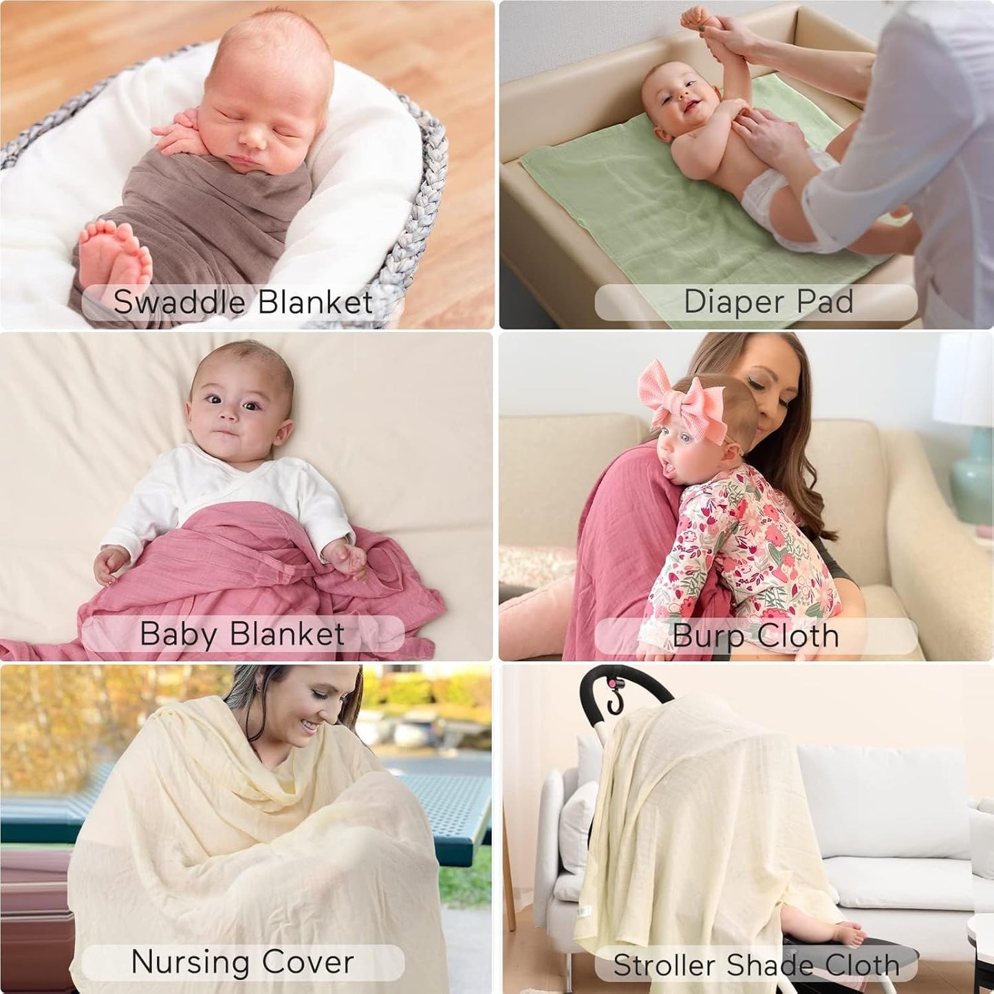 Momcozy Muslin Swaddle Blankets, 4 Pack Ultra Soft Neutral Matching Baby Swaddle Blanket, Breathable Skin Friendly, Large 47 x 47 Inch Swaddling Receiving Blanket for Boy Girl, Light Green