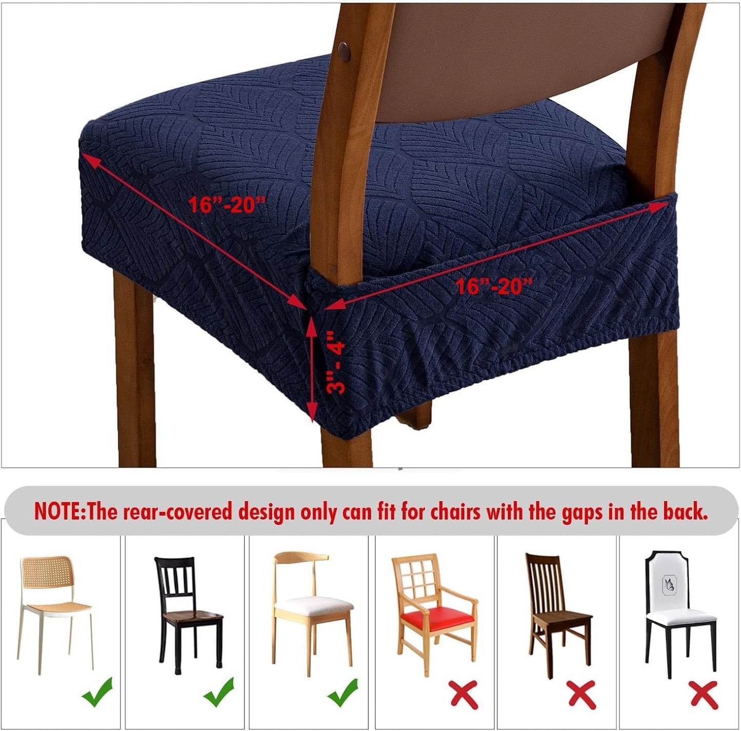 Removable Washable Dining Chair Seat Covers Set of 6,Stretch Jacquard Chair Seat Cushion Protector Slipcovers, Rear Covers