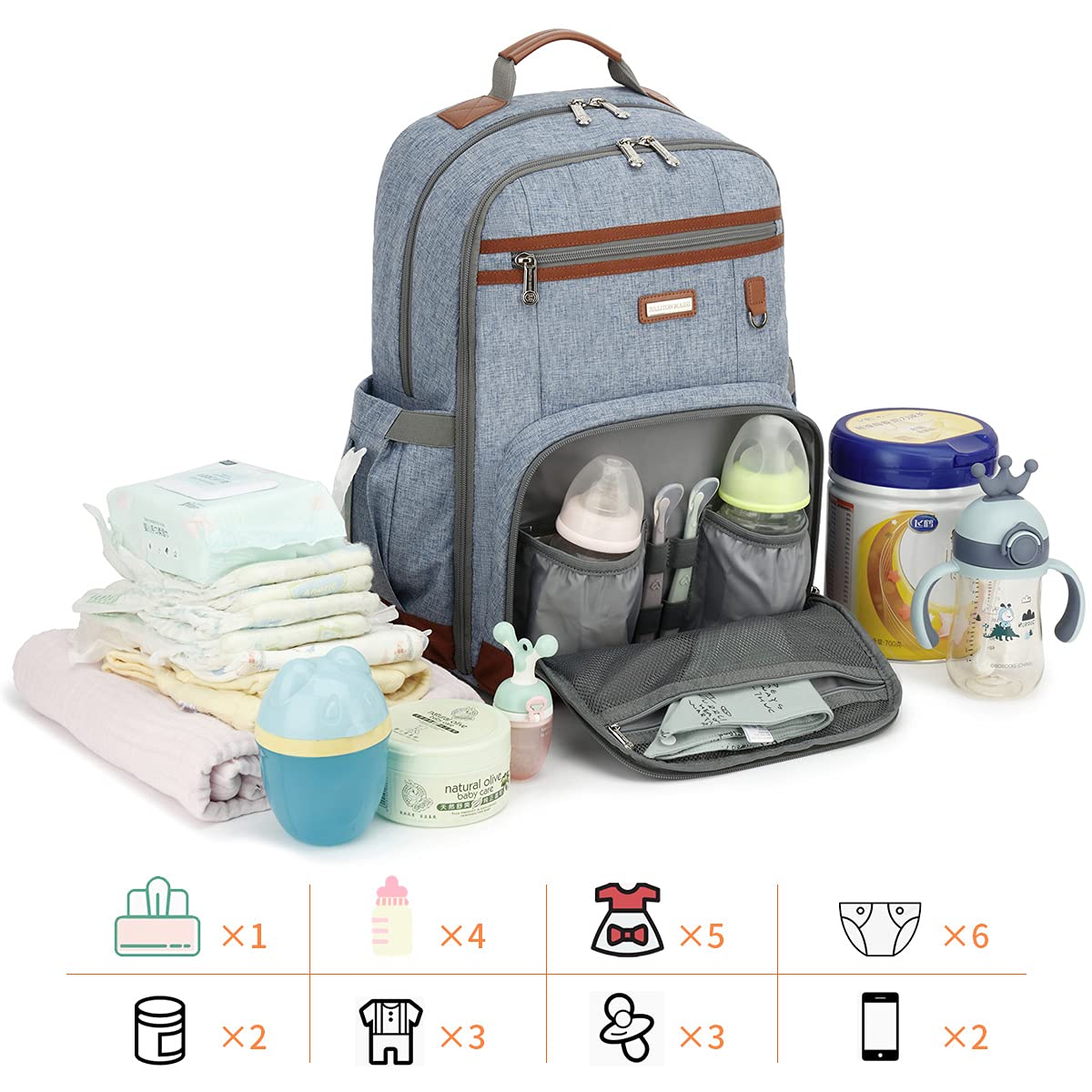 Diaper Bag Backpack, Large Baby Nappy Bags with Portable Changing Pad for Boys and GirlsMultifunction Travel Baby Bag for Moms Dads, Shower Gifts Waterproof and Stylish,Light Blue