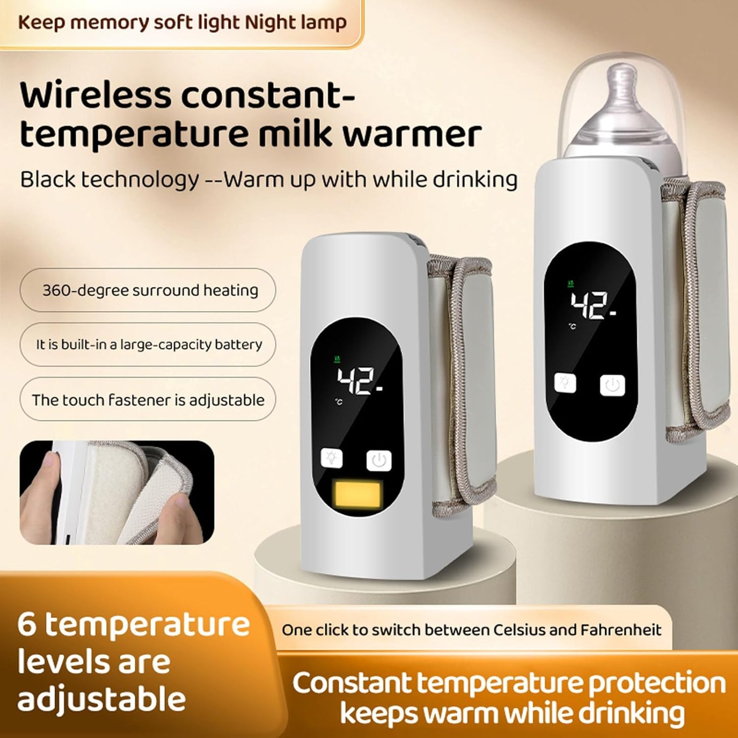 Hilitand Portable Bottle Warmer USB Rechargeable Baby Bottle Warmer 5200mAh Travel Bottle Warmer with Precise Temperature Control for Home Outdoor Travel