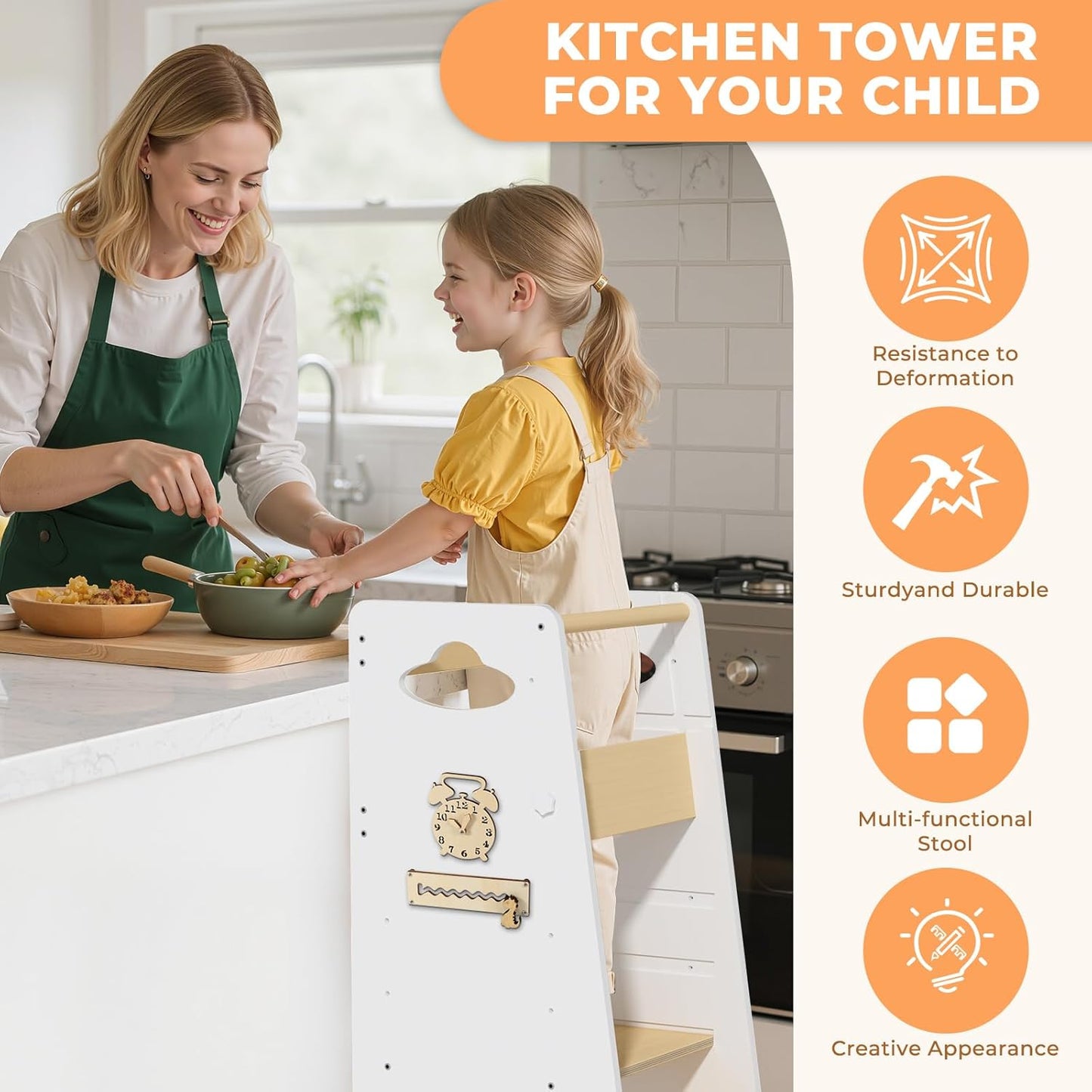 Toddler Tower 3-in-1 Multifunctional Kitchen Stool Helper, Adjustable Height ,Highchair