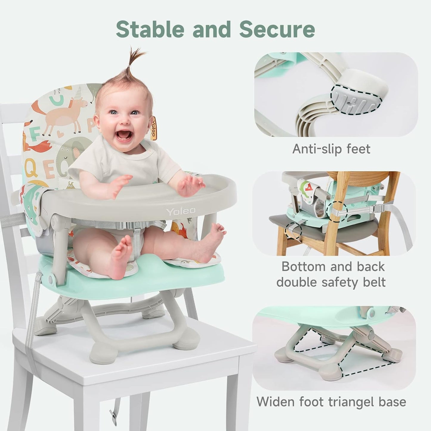 YOLEO Baby High Chair Booster Seat for Dining Table, Adjustable Height Travel Foldable High Chairs with Tray