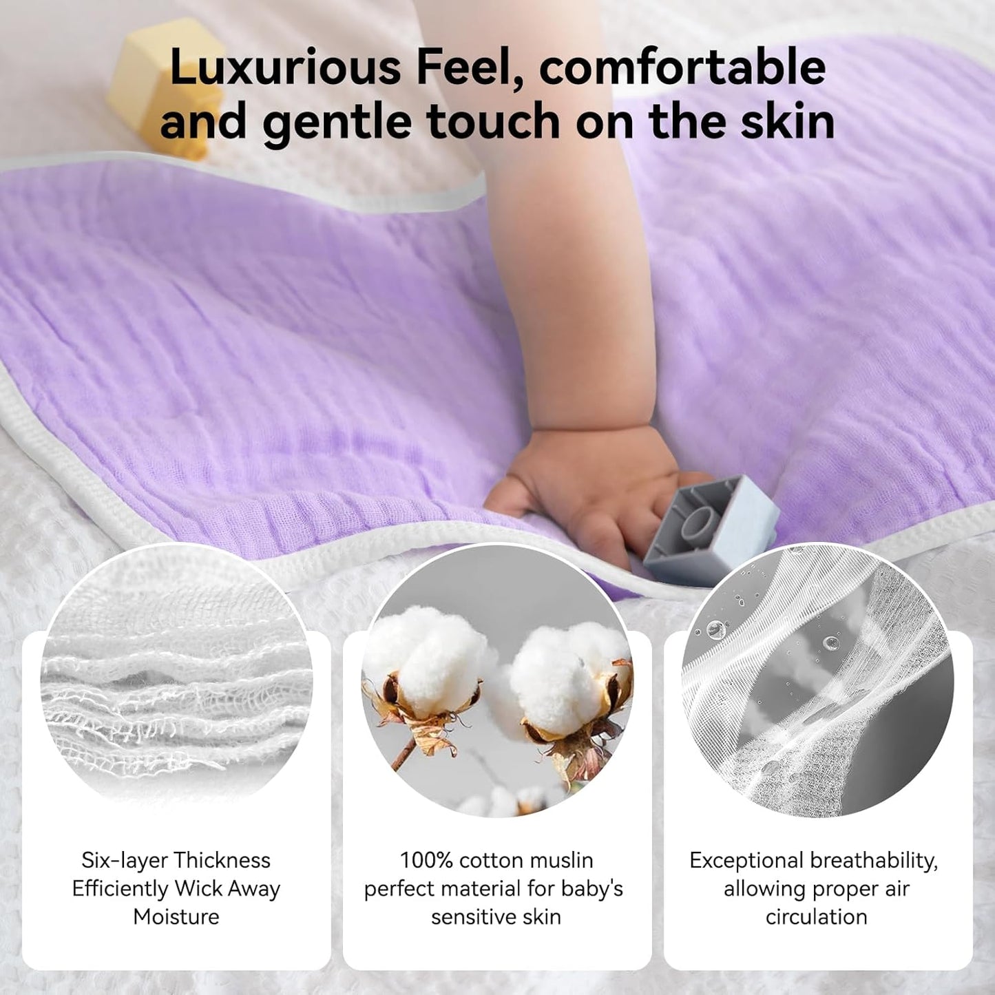 Synrroe Burp Cloths Large, Muslin Burp Cloths for Baby Girls, Pack of 4 Extra Absorbent and Soft Muslin, 6 Layers 20 by 10 Inches 100% Cotton (Pink-Purple 4 Pack)