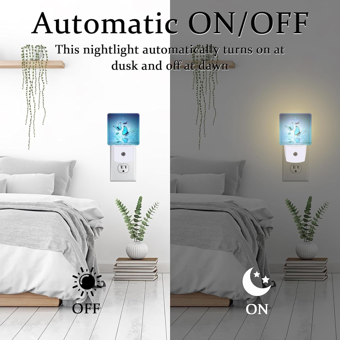 Magic Butterflies on Water Night Light for Kids, Blue Glowing Butterfly Night Light Plug in with Dusk to Dawn Sensor, 0.5w Energy Saving Sleep Friendly Nightlight for Hallway Stairway Kitchen Bedroom