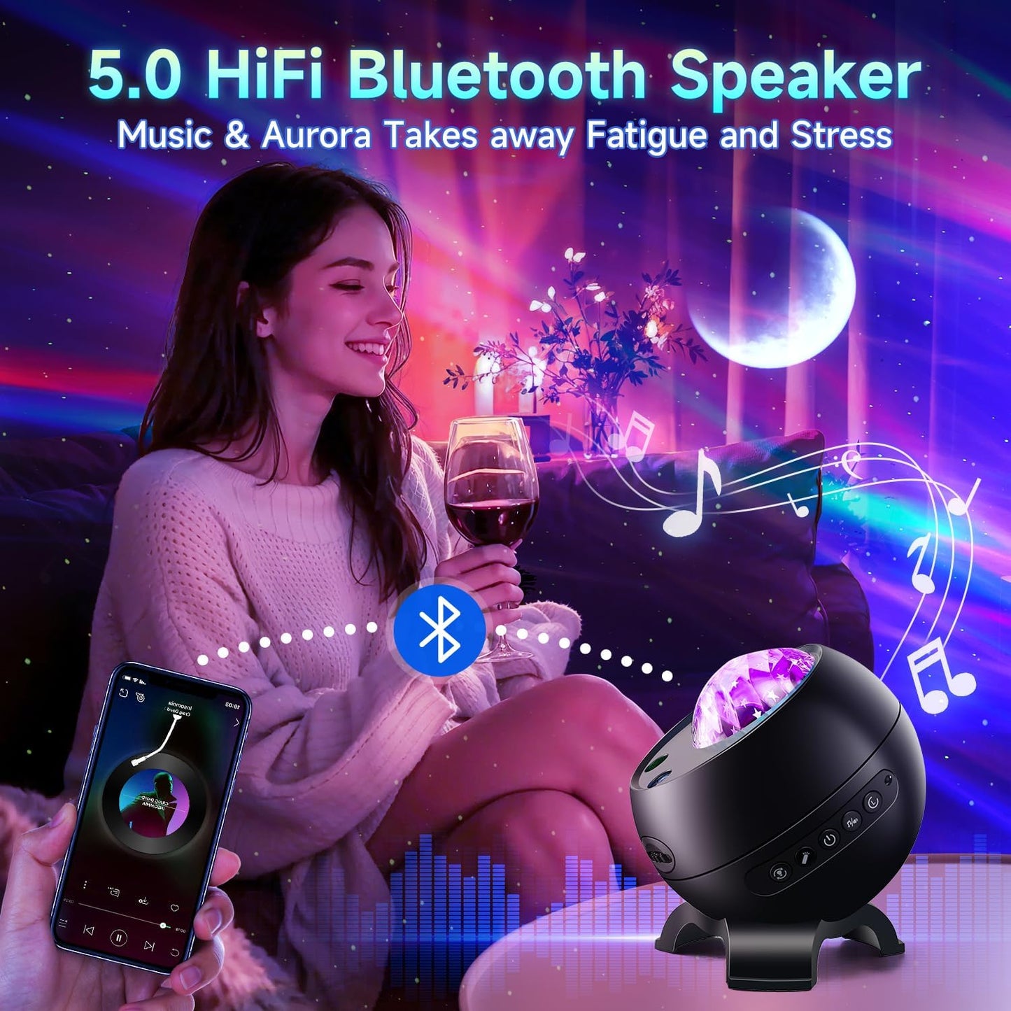 Galaxy Projector for Bedroom, 21Colors Northern Lights,15White Noise&Bluetooth Star Projector Galaxy Lights, Remote Ambient Lighting,Aurora Halloween Decor Christmas,Gifts for Kids,Adults