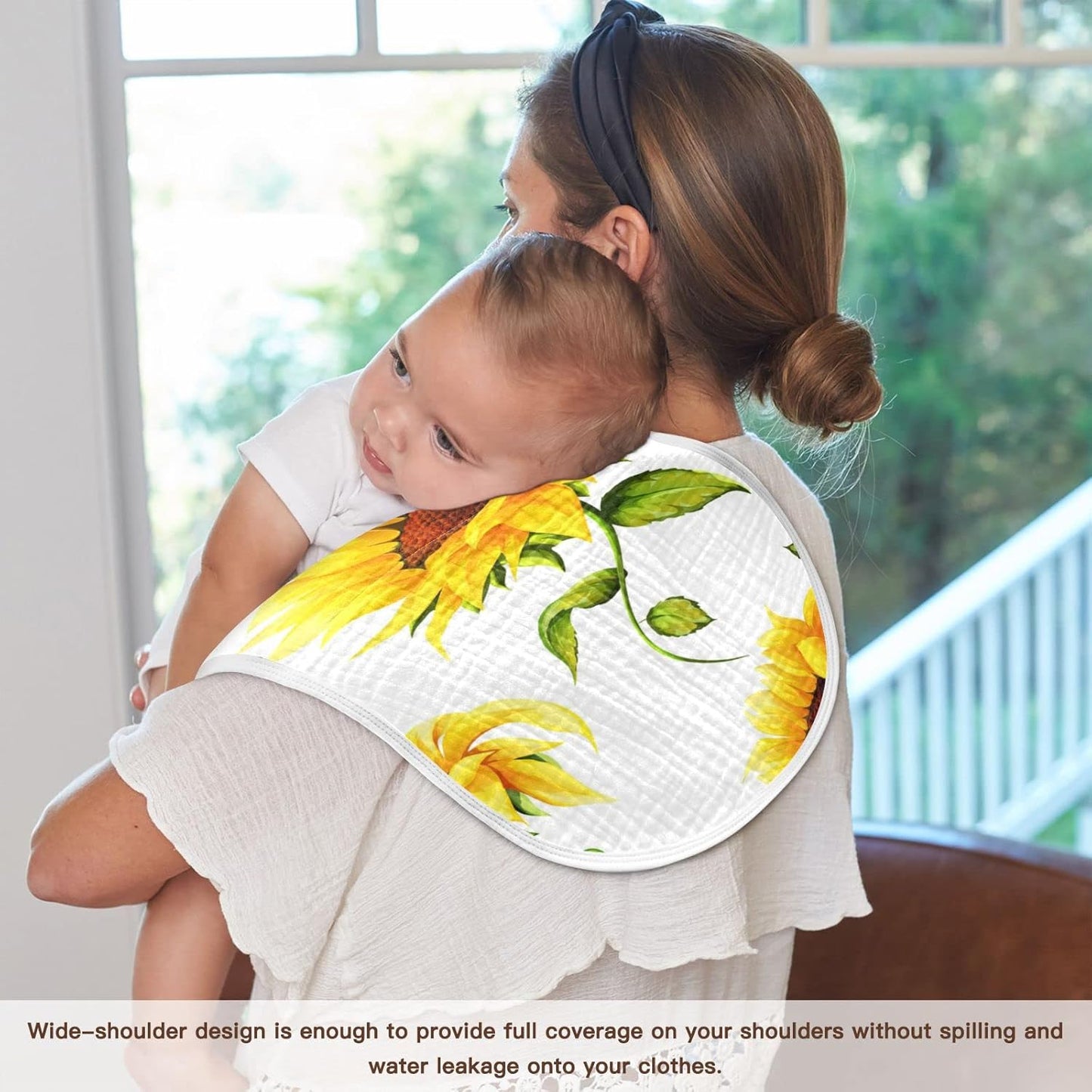 Muslin Baby Burp Cloths Set of 1, Soft Absorbent Big Sunflower Muslin Washcloths, Bibs, Face Towel for Newborn Boys Girls, 22 x 11 Inch