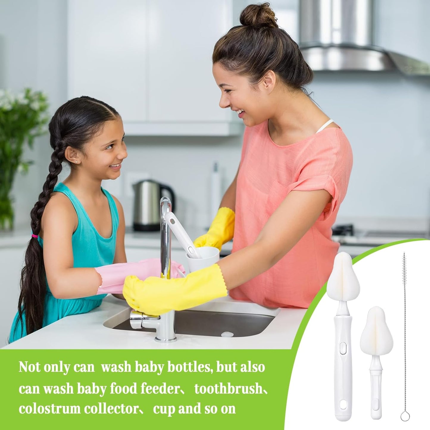 22 Pcs Sponge Bottle Nipple Brushes Set Including 12 Pcs Bottle Sponge Brush Heads 6 Interchangeable Nipple Brush Handles and 4 Long Straw Brushes for Baby Bottles(White Handle)