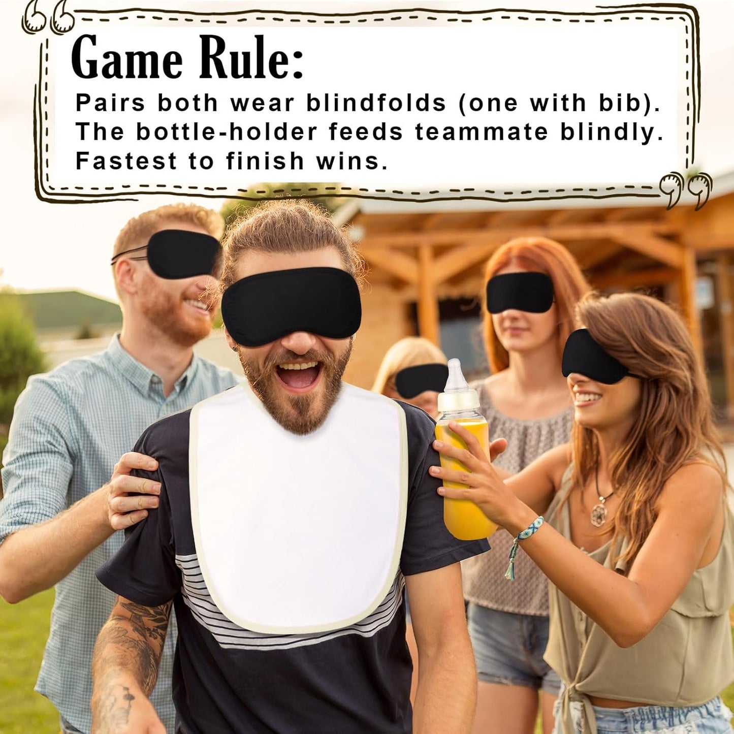 Leinuosen 24 Pcs Baby Shower Blindfold Feeding Game Set Include 6 Plastic Chug Bottles 6 Bib and 12 Eye Mask Blindfold Baby Feeding Bottle Chug Game for Adult Gender Reveal Party Supplies(Milky White)