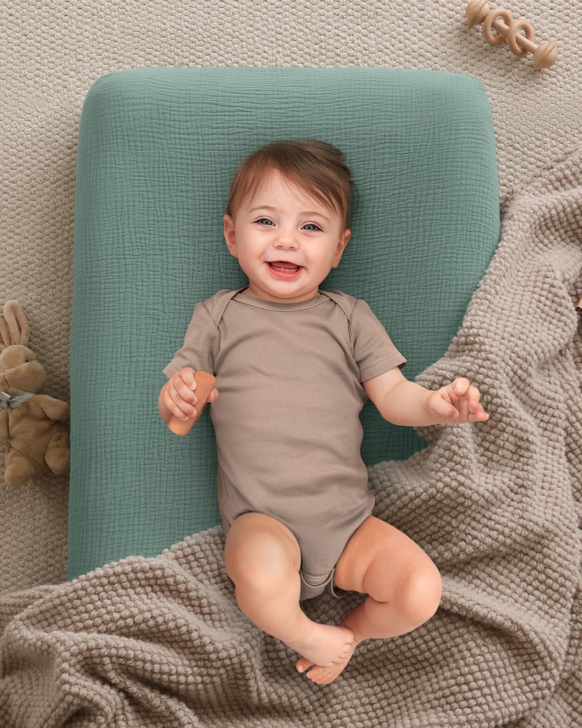 Blissful Diary Muslin Changing Pad Cover for Girls Boys, Ultra Soft Breathable Cotton, Baby Diaper Change Table Pad Covers, 2Pack (Roman Green&Leaf)