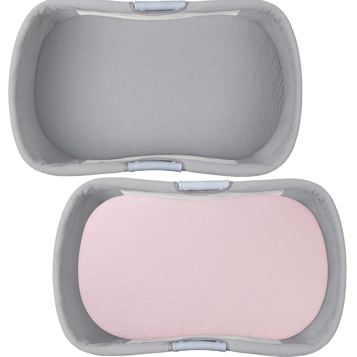 Muslin Bassinet Sheet Compatible with Halo Bassinest Swivel Flex Glide Premiere & Luxe Series Sleeper 2 Pack Cotton Stylish Boho Fitted Bassinet Sheets Super Soft for Baby Roman Grey & Pink