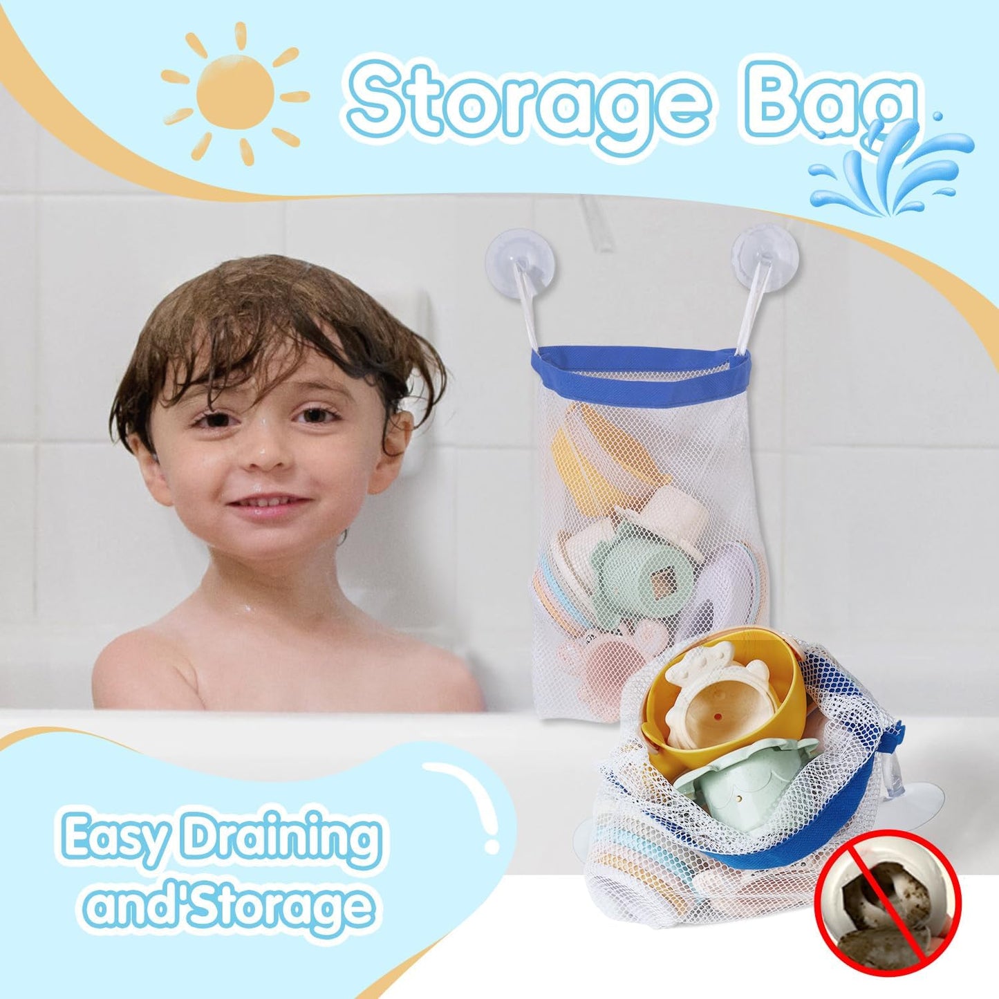 Bath Toys for Kids Ages 1-3, 16PCS | Easy-Clean & Mold Free Bath Toys for Babies with Stacking Cups | Watering Can, Bath Boats & Spoon with Storage Bag, Bathtub Water Sand Pool Toys for Toddler Gifts