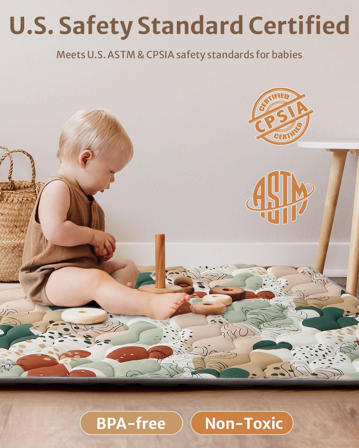 Blissful Diary Baby Play Mats for Floor, 50x50 Inch Crawling Mat for Playpen, Thick Padding Foam Playmats for Babies and Toddlers, Modern Abstract