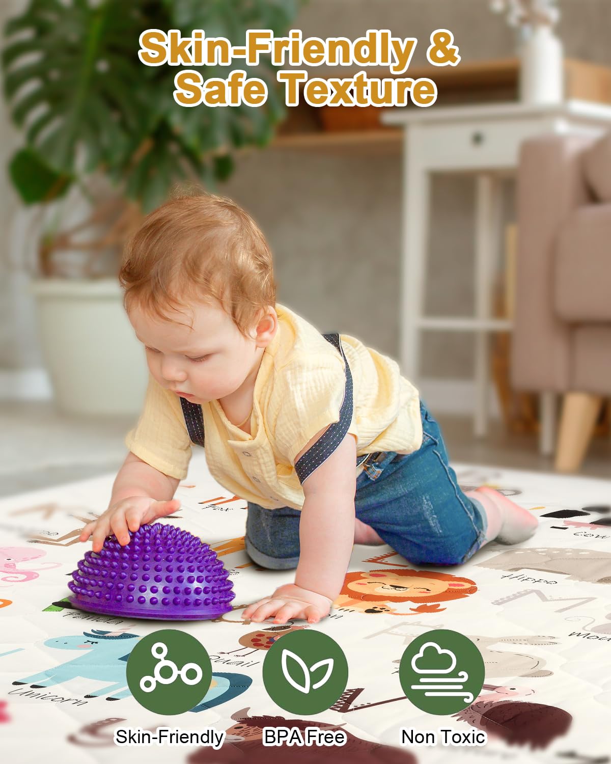 Premium Foam Baby Play Mat 59" x 59" – Removable & Machine Washable Cover, Extra Thick Padding Playpen Mat, Non-Slip Crawling Mat, Easy to Clean for Infants, Toddlers & Babies