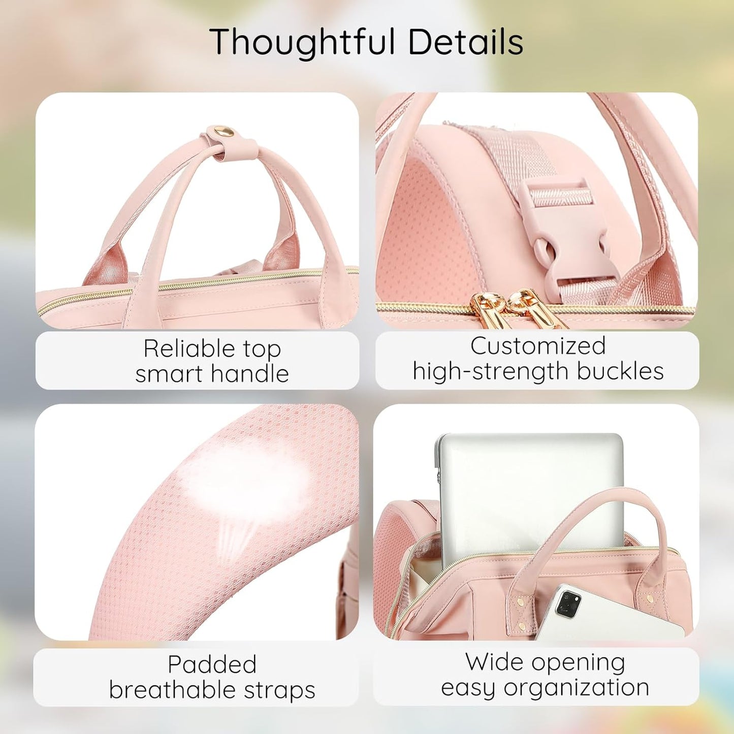 AIJIEKE Diaper Bag, Large Wide-Open Baby Diaper Backpack, Multi-functional Baby Travel Tote Bag, Diaper Bag with Changing Pad, Diaper Bags for Mom & Maternity (Pink)