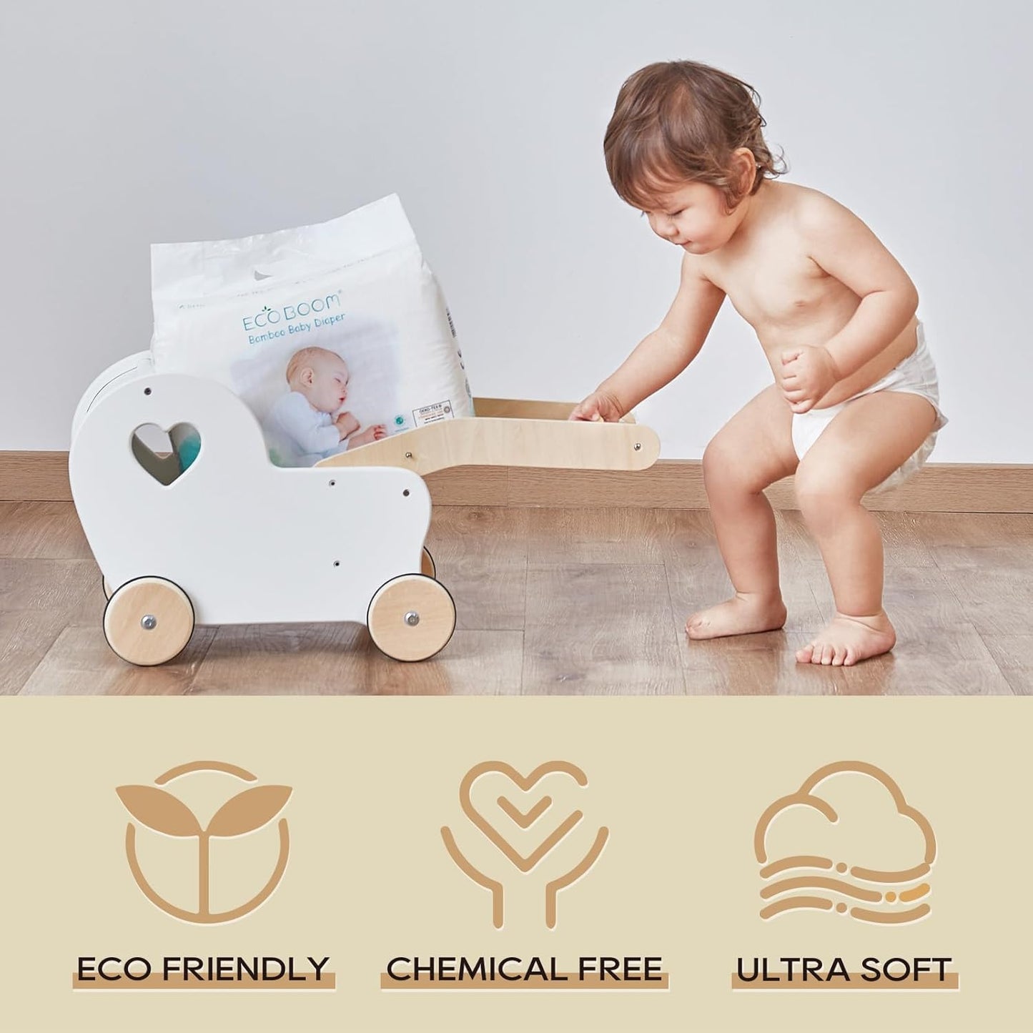 ECO BOOM Diapers, Viscose from Bamboo Diapers, Natural Soft Disposable Nappies for Infant, Size 5 Suitable for 26 to 37lb (X-Large - 28 Count)