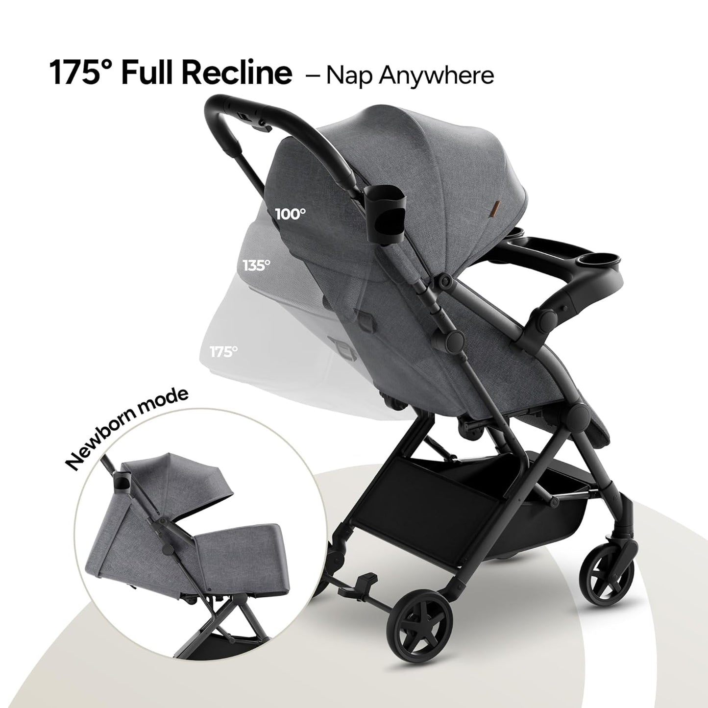 Mompush Lithe V2 Lightweight Travel Stroller, Compact Foldable Baby Stroller with Travel Bag, One-Hand Fold Stroller, Snack Tray, Mechanical Recline Seat, Airplane-Ready, UPF 50+ Canopy & Rain Cover