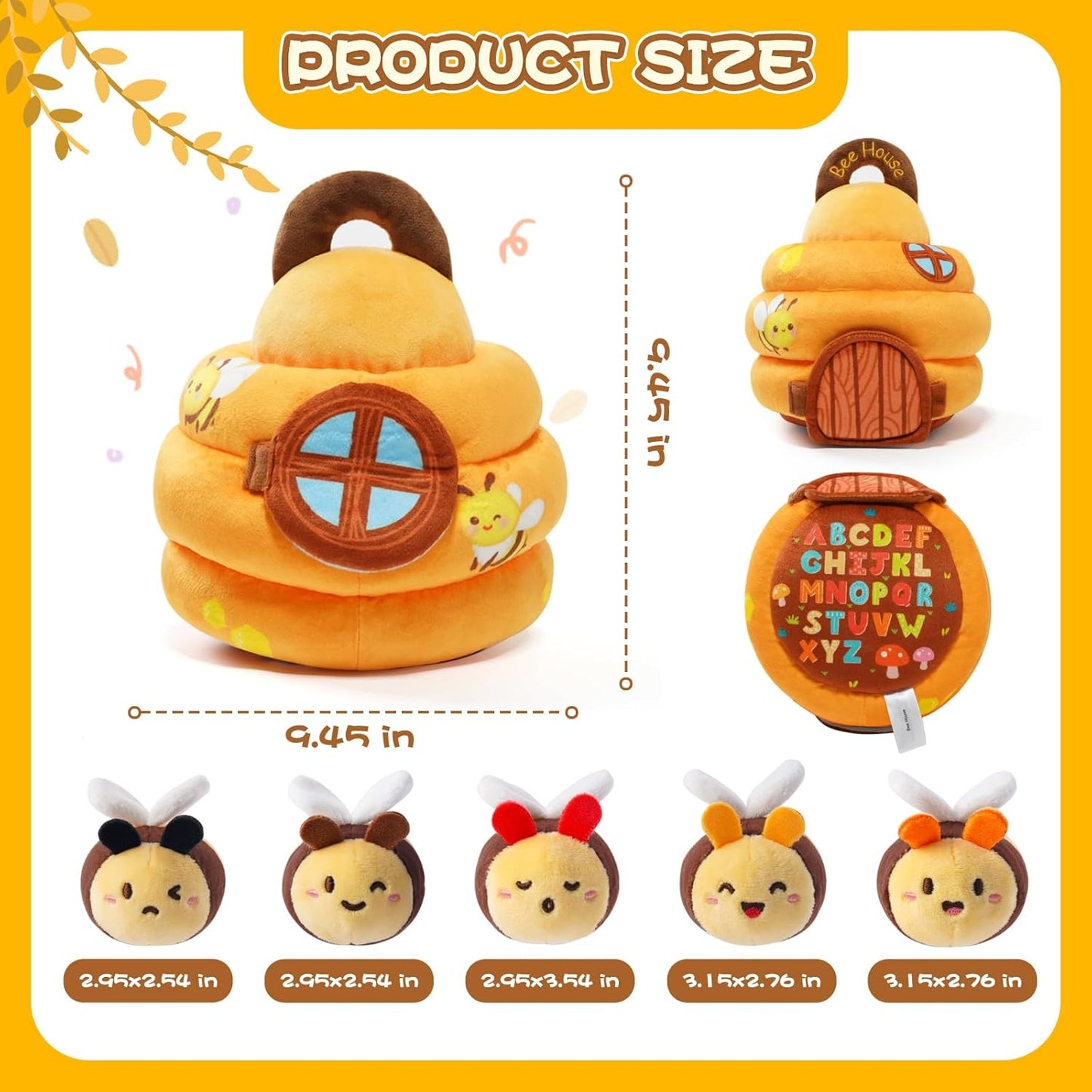 Koty Baby Toys 6-12 Months,Bee House Sensory Learning Toy, Beehive wtih wtih rattles, Squeaker, Mirror,5pcs Yellow Plush Bees, Educational Montessori Toy for Infants 6-12 Months