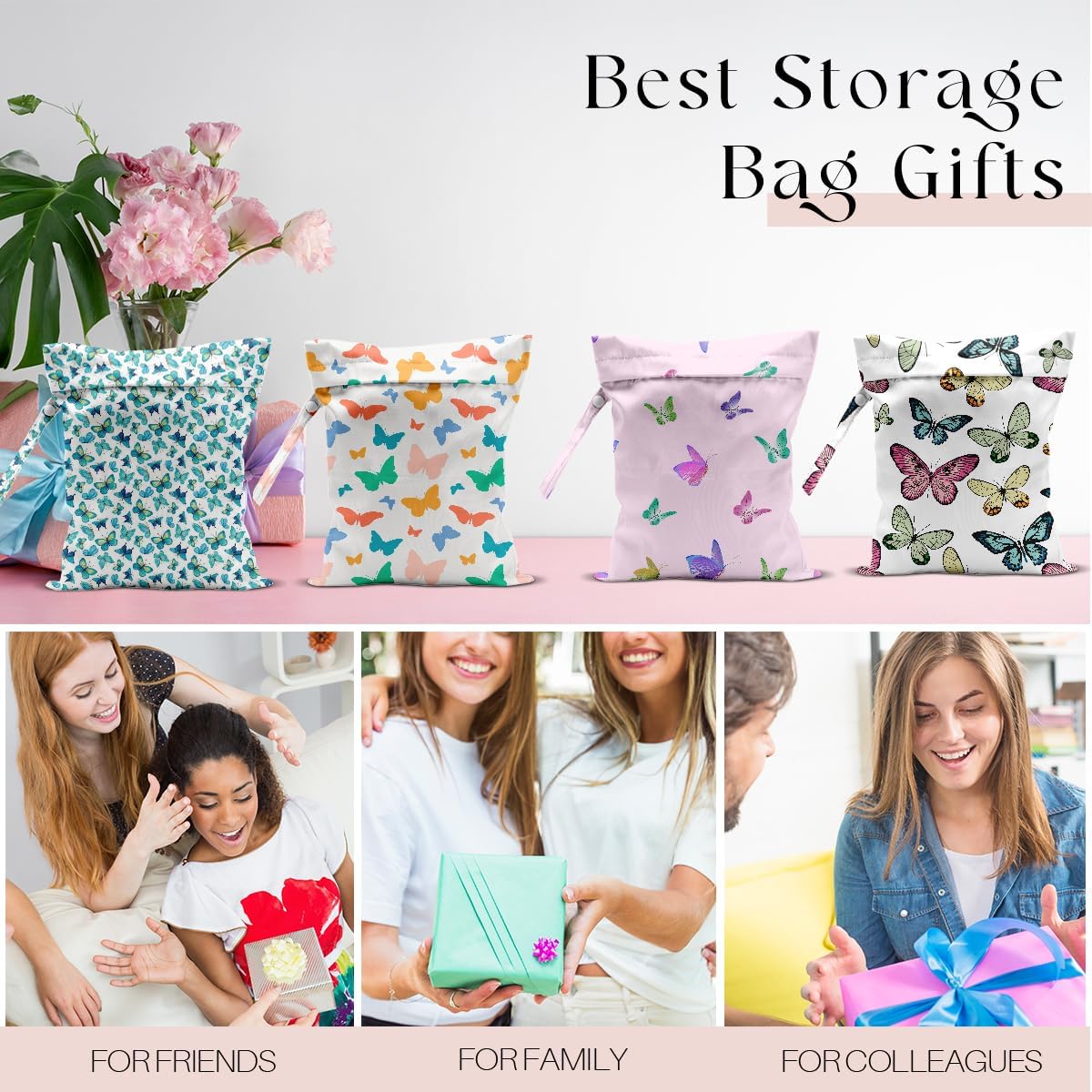 4 Pack Wet Bag for Swimsuit, Beach Travel Essentials Wet Dry Bag, for Sunscreen Toiletry Dirty Clothes Yoga Gym Diaper, Friend Summer Beach Vacation Gifts. Butterfly