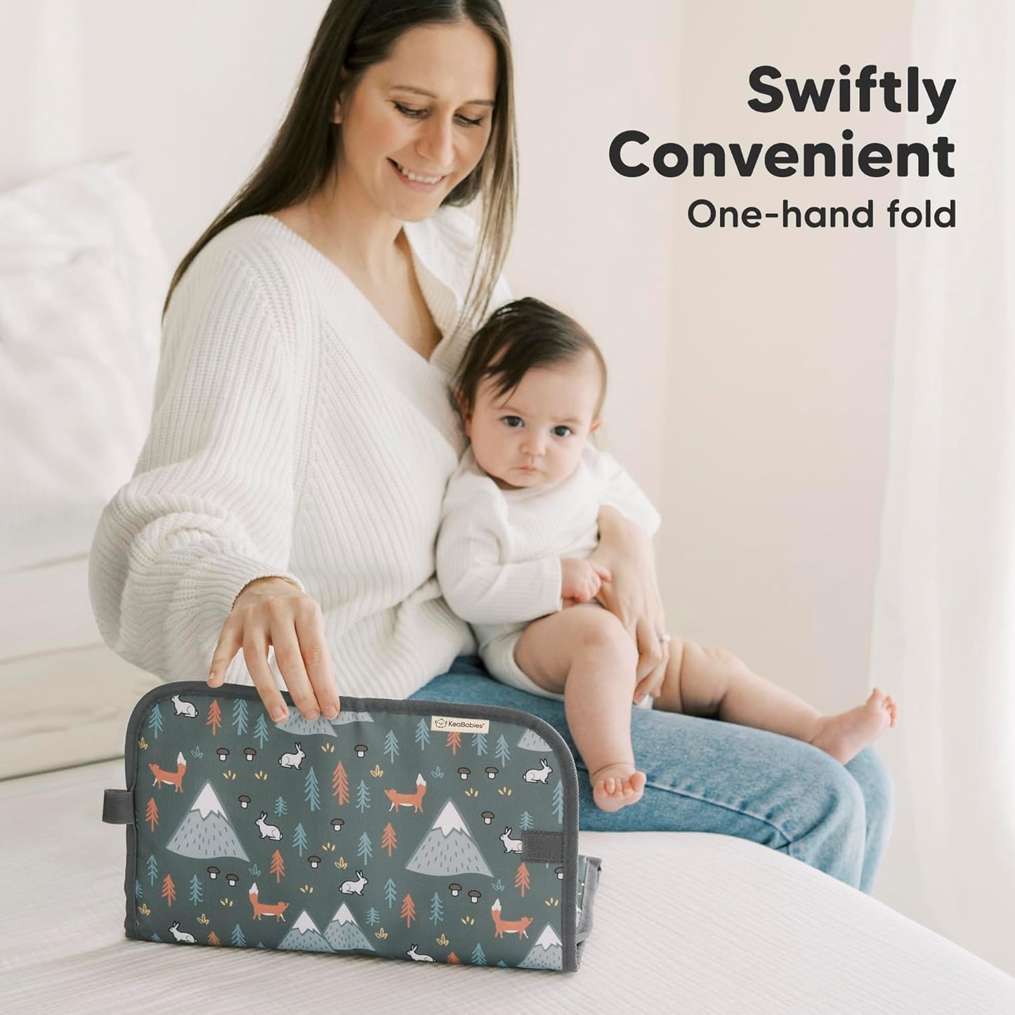 KeaBabies Portable Diaper Changing Pad, Easy Wipe Clean - Foldable Waterproof Baby Changing Mat for Diaper Bag, Compact, Lightweight, 25x13 Newborn, Infant, Baby Changer Travel Essential (Woods)