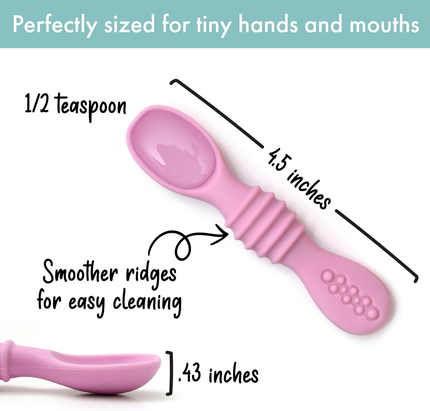 PrimaStella Silicone Chew Spoon Set for Babies and Toddlers - Safety Tested - BPA Free - Microwave, Dishwasher and Freezer Safe - Rosy Shades