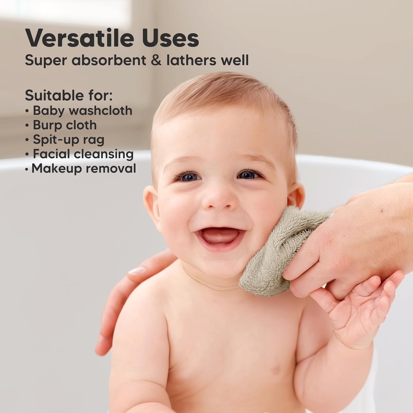 6-Pack Baby Washcloths - Soft Absorbent Viscose from Bamboo Wash Cloths for Babies, Kids, Toddlers, Infant, Newborn Bath Towels, Gentle on Sensitive Skin, 10x10 Reusable Face Towels (Toast)