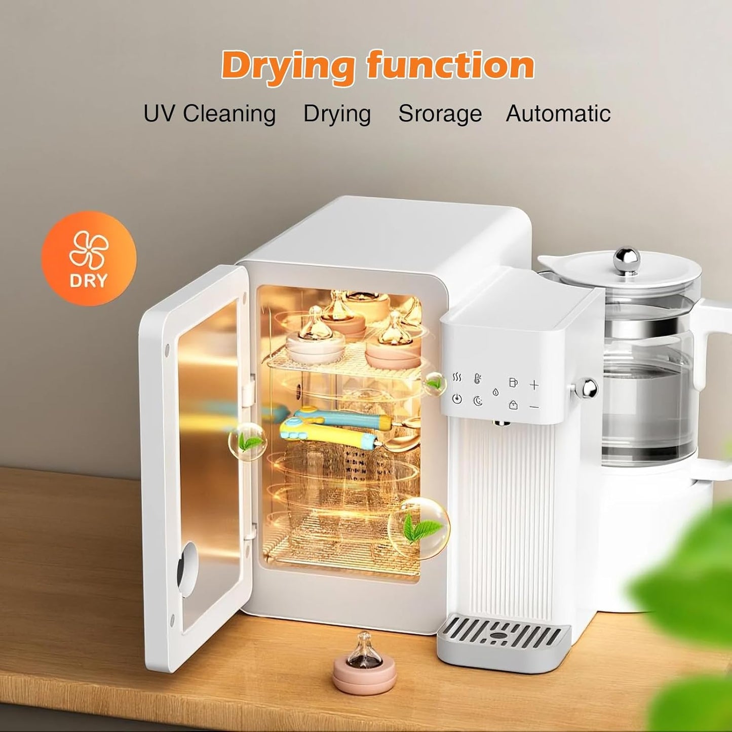 UV Sanitizer and Dryer 6-in- 1 Sanitizing Machine for Baby Bottles ,1.5L Formula Maker with Night Light 4 Temperature Control 24H Keep Warm 72H Storage