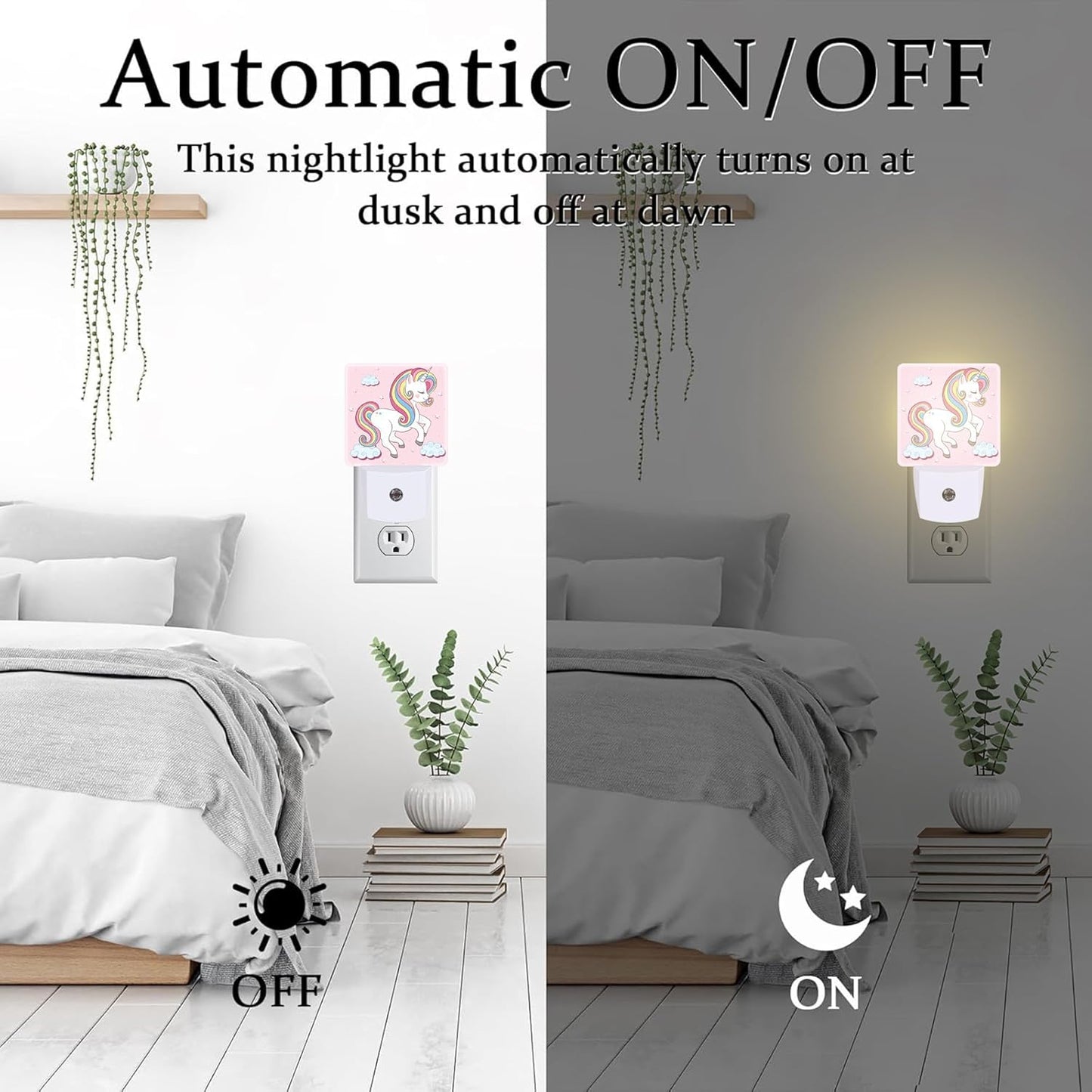 Cute Rainbow Unicorn Night Light, Pink Unicoron Cloud Stars Dusk to Dawn Night Light Plug in,0.5w Energy Saving Sleep Friendly NightLight for Kids Boys Girls Home Decor