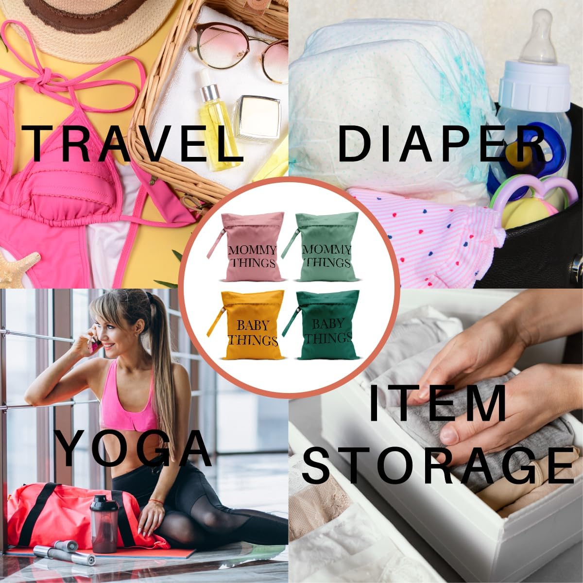 New Mommy Essentials New Mom Gifts 4 Pack Cute Wet Bag Waterproof Reusable Wet Dry Bag for Swimsuit Clothes Cloth Diaper Travel Beach Pool Yoga Gym Toiletries Travel Birthday Christmas Accessories